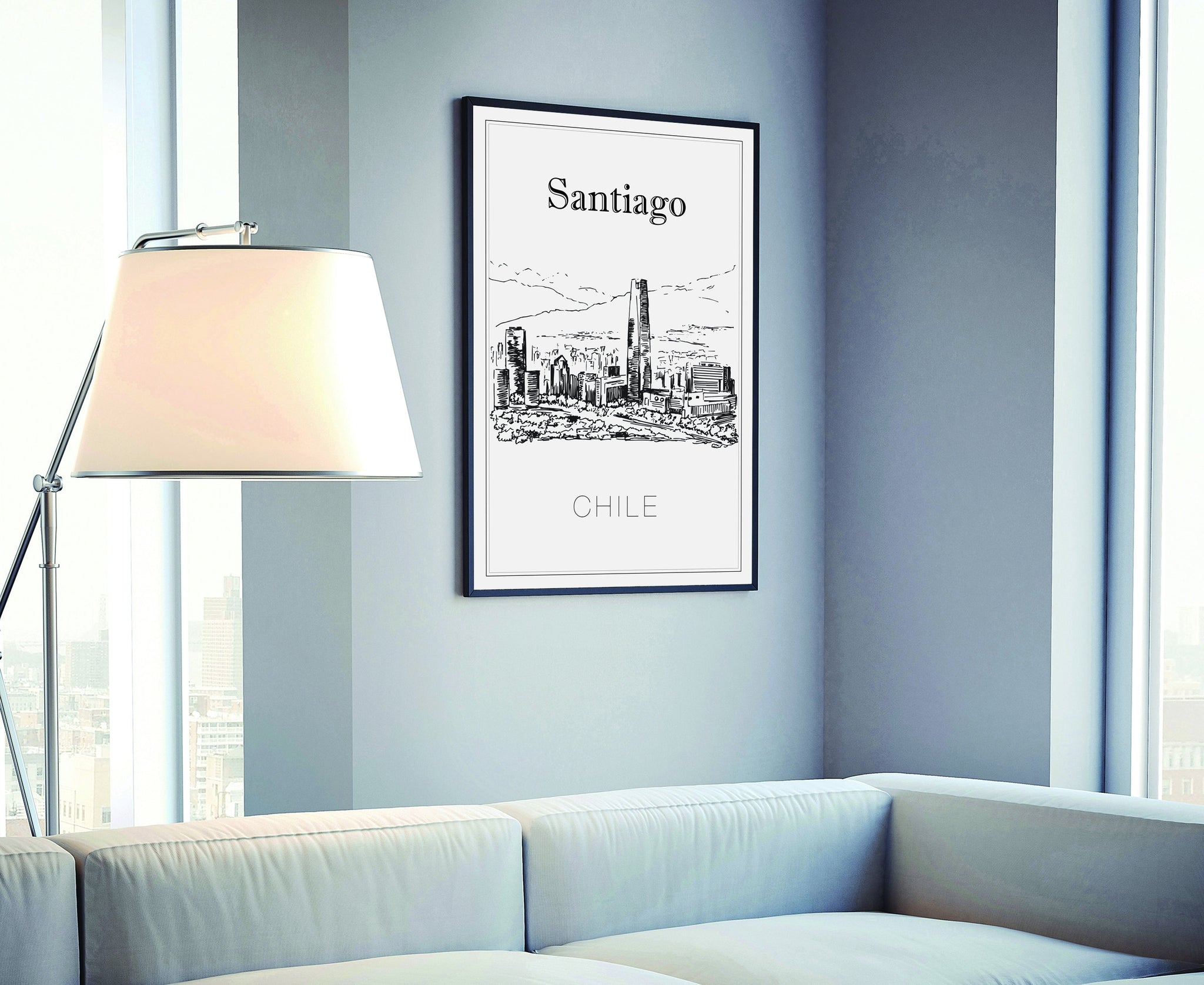 Hand Drawn Poster, Santiago Travel Poster, Chile Poster Wall Art, Santiago Cityscape and Landmark Map, City Map Poster for Home Office