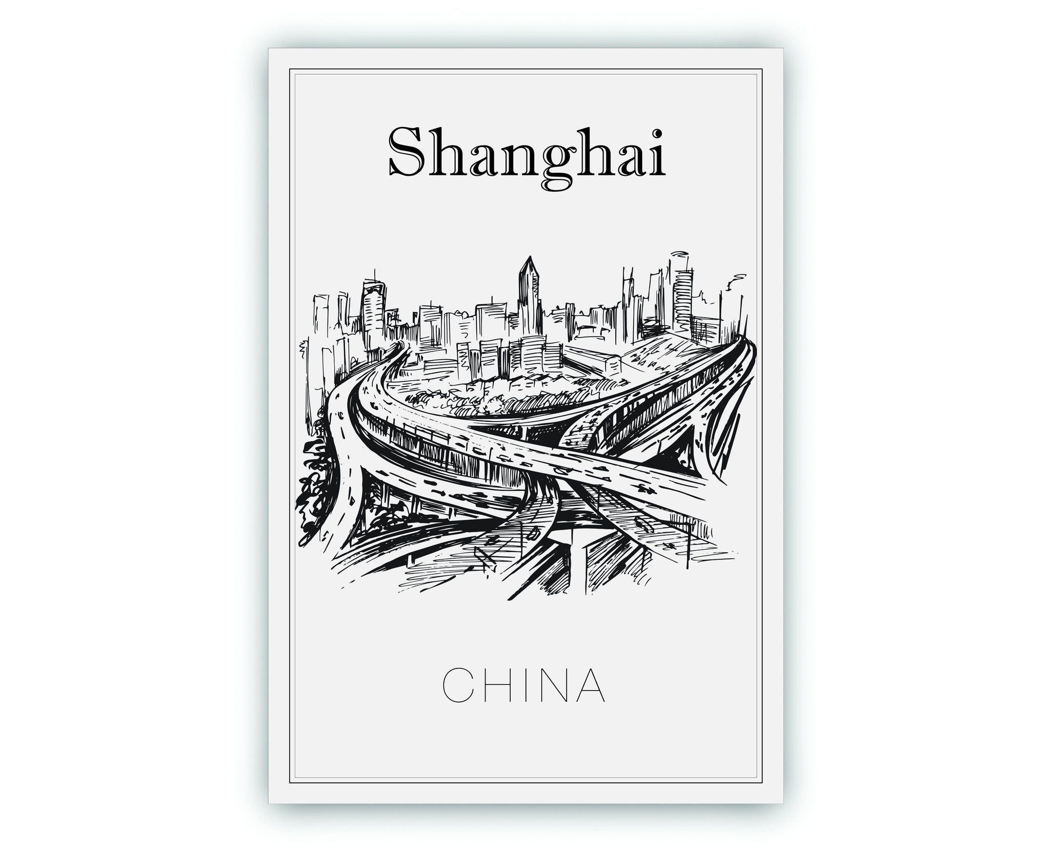 Hand Drawn Poster, Shanghai Travel Poster, Shanghai Poster Wall Art, China Cityscape and Landmark Map, City Map Poster for Home Office