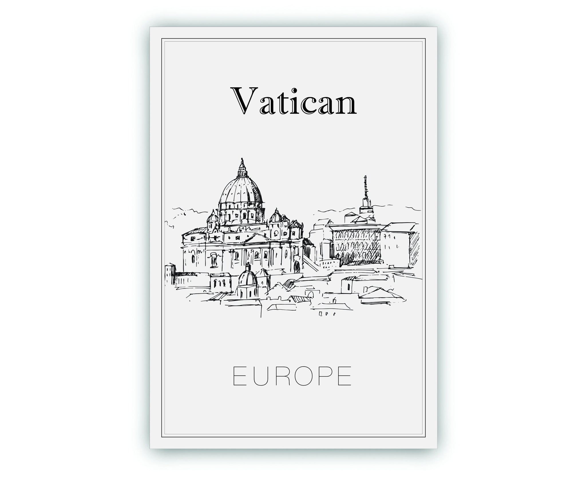 Hand Drawn Poster, Vatican Travel Poster, Europe Poster Wall Art, Vatican Cityscape and Landmark Map, City Map Poster for Home and Office