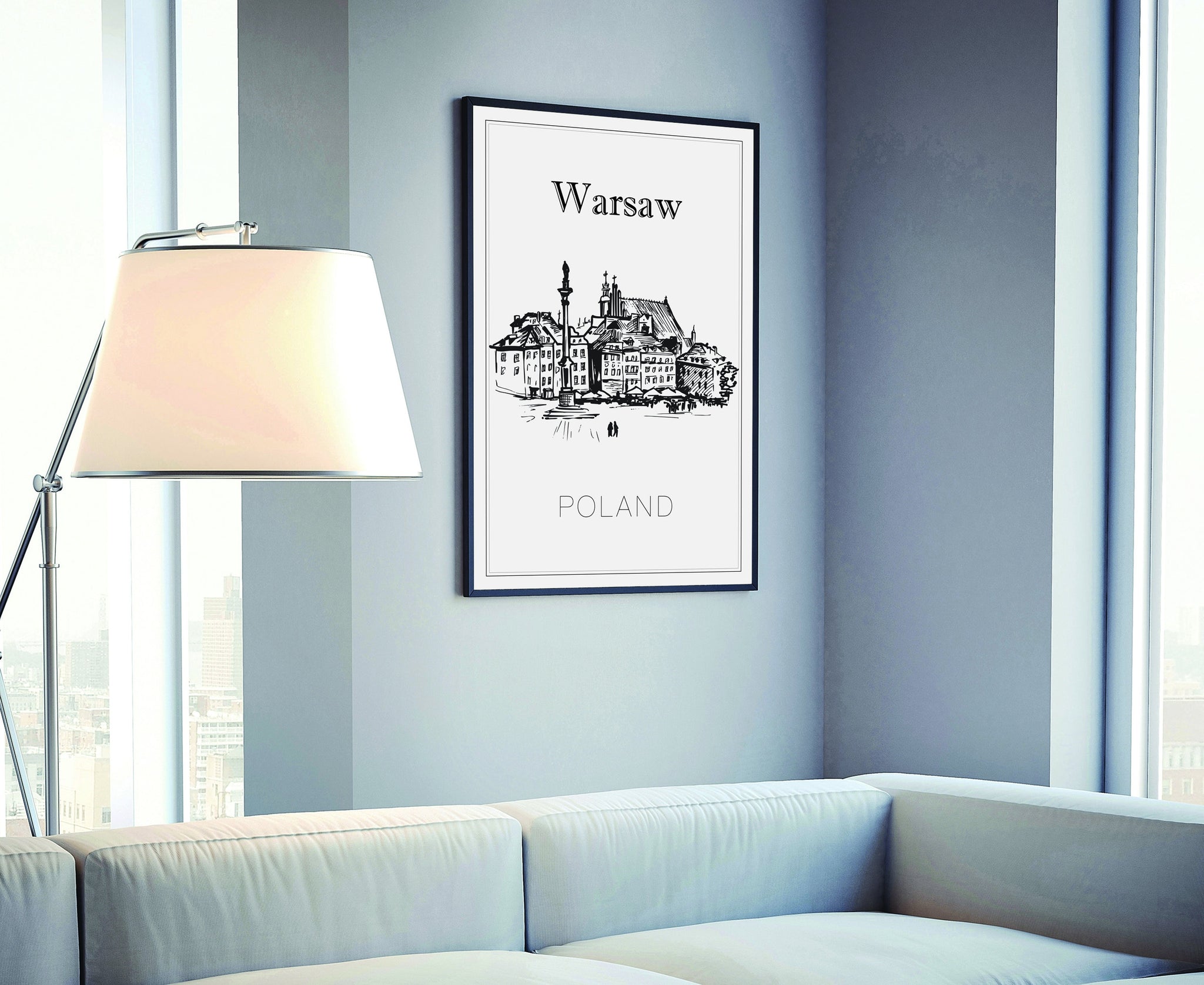 Hand Drawn Poster, Warsaw Travel Poster, Poland Poster Wall Art, Warsaw Cityscape and Landmark Map, City Map Poster for Home and Office