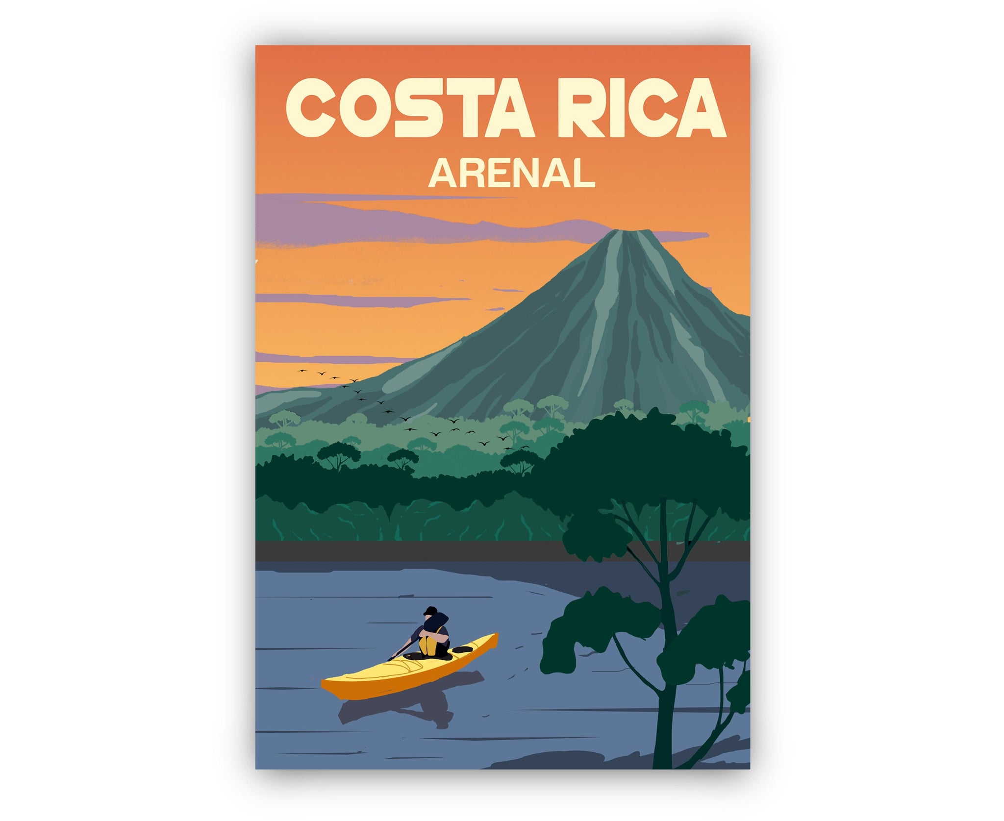 COSTARICA retro style travel poster print, Costarica vintage rustic poster print, Home wall Art, Arenal Costarica map artwork poster print
