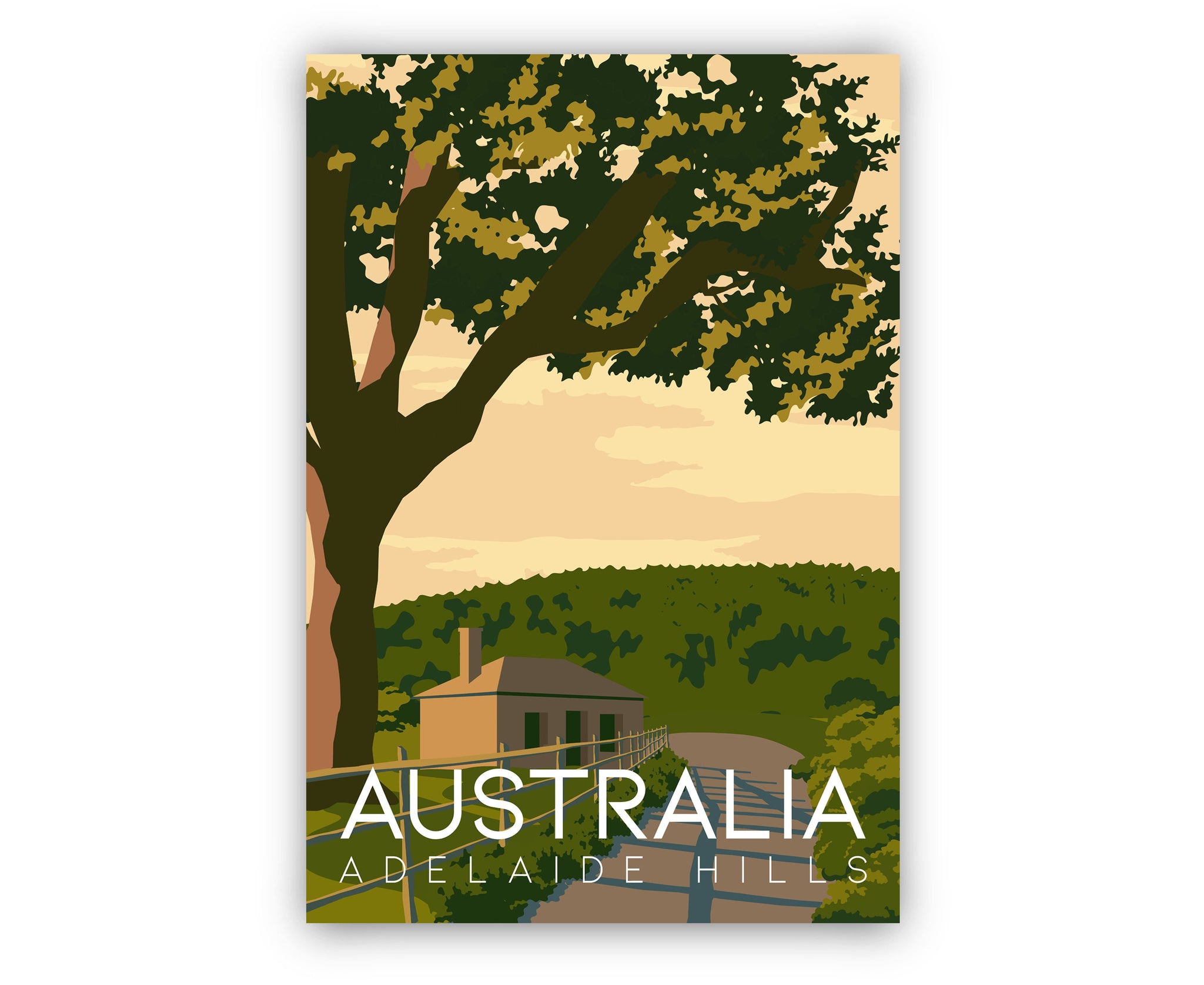 AUSTRALIA retro style travel poster, Adelaide Hills cityscape poster artwork, Australia landmark poster wall art, Office wall decoration