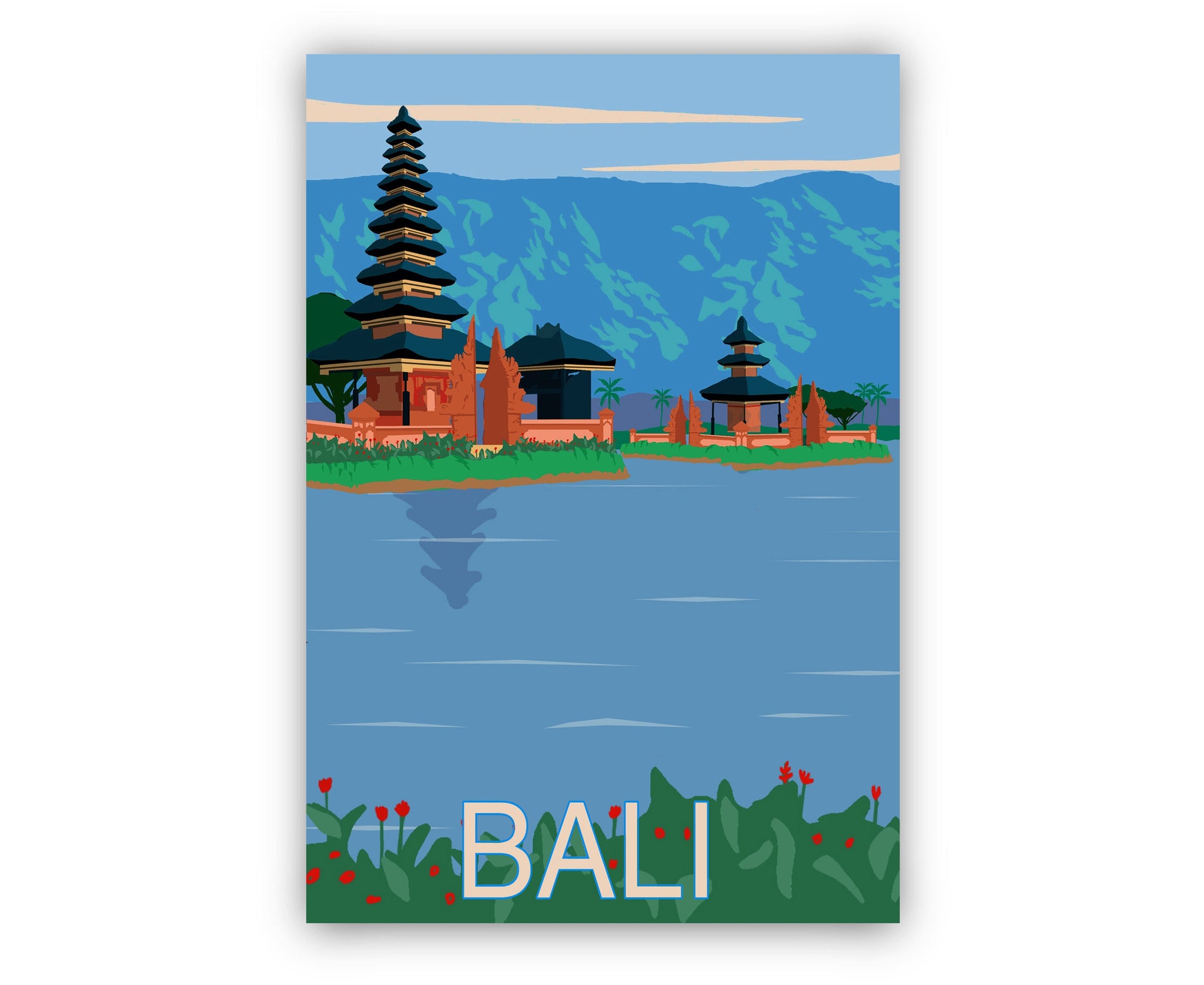 BALI retro style travel poster, BALI cityscape polis, Bali landmark poster wall art, Home wall art, Office wall decorations, Vintage posters