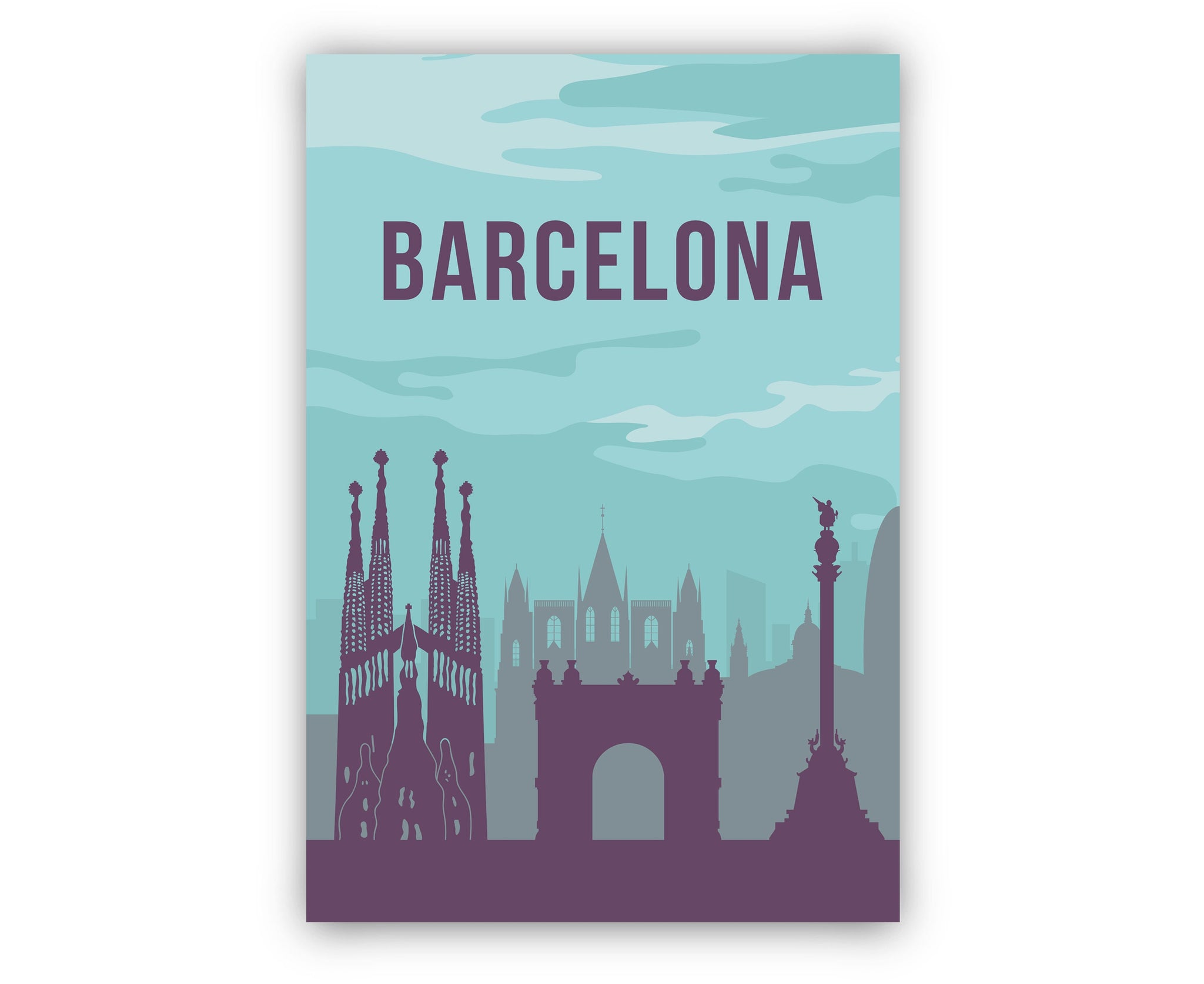 Retro style travel poster, BARCELONA cityscape landmark poster wall art, Home wall art, Office wall decoration, Spain Barcelona poster print