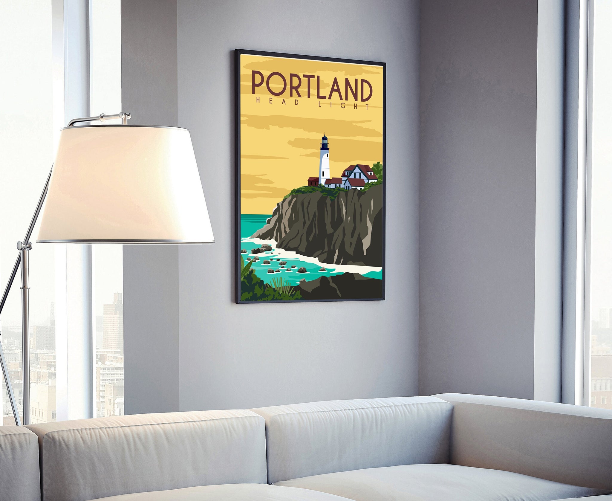 PORTLAND retro travel poster , Portland cityscape poster, Portland landmark poster wall art, Home wall art, Office wall decorations