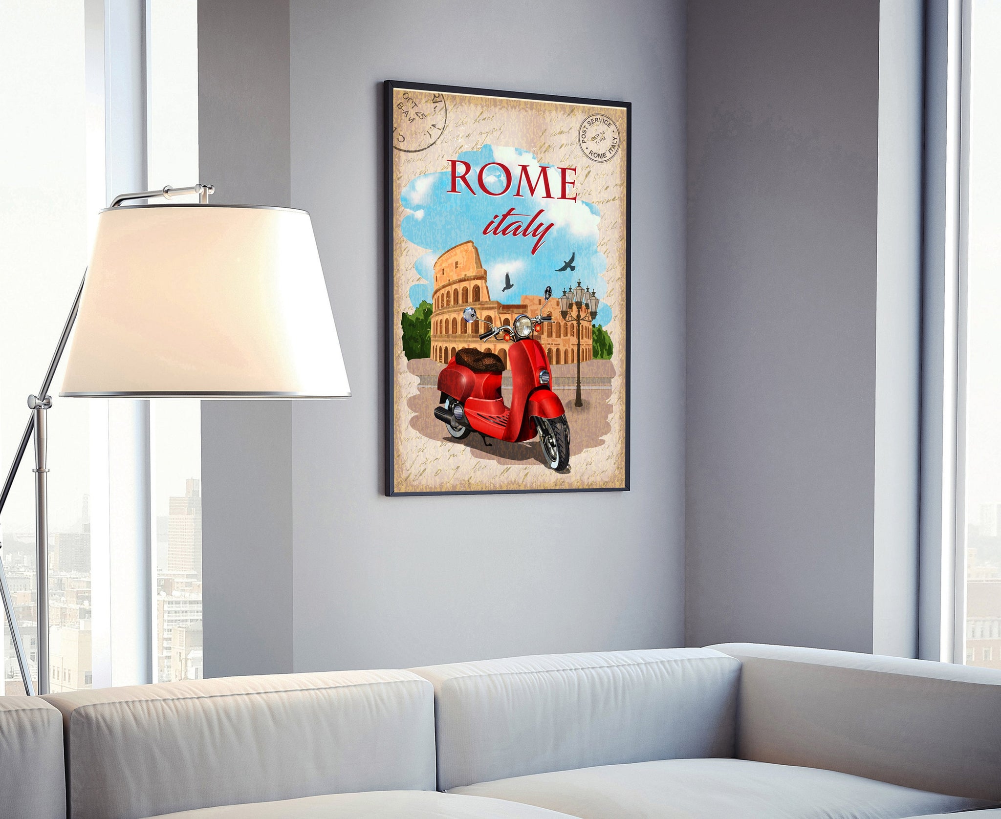 ITALY ROME travel poster, Rome cityscape poster artwork, Italy Rome landmark poster wall art, Home wall art, Office wall decoration