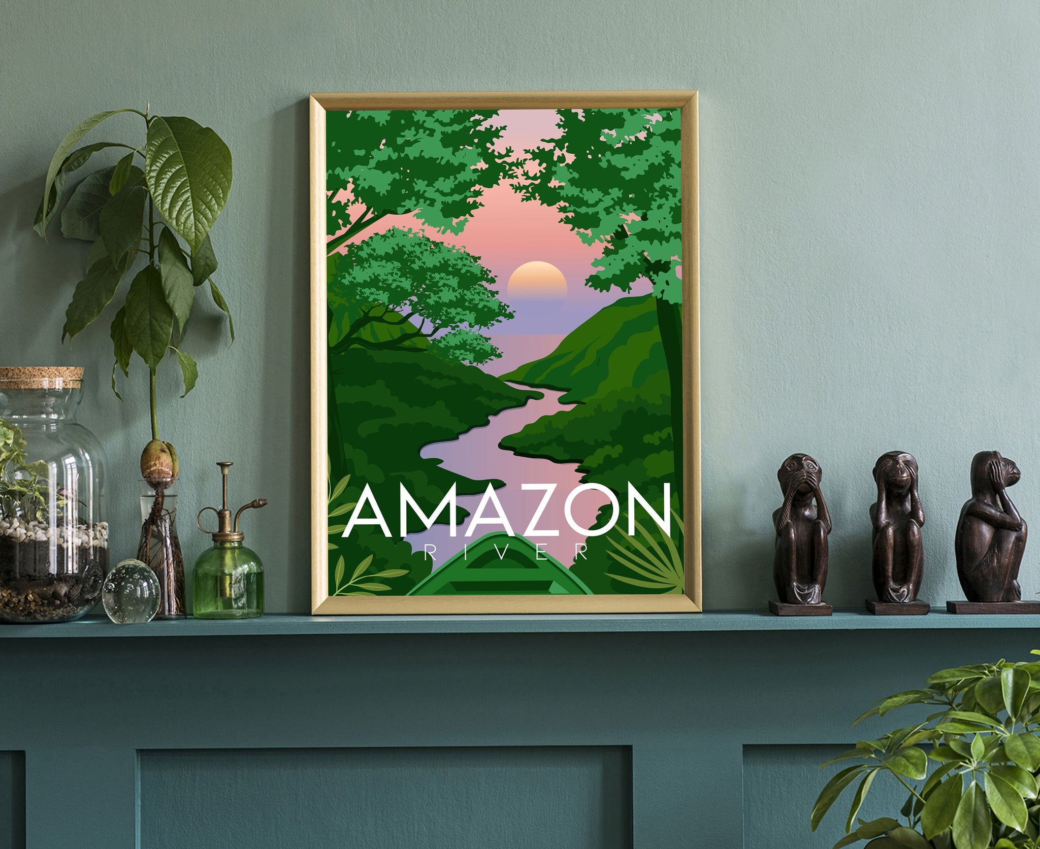 Amazon retro style travel poster, Rustic poster print, Home wall art, Office wall decorations, Amazon map posters, Christmas gift