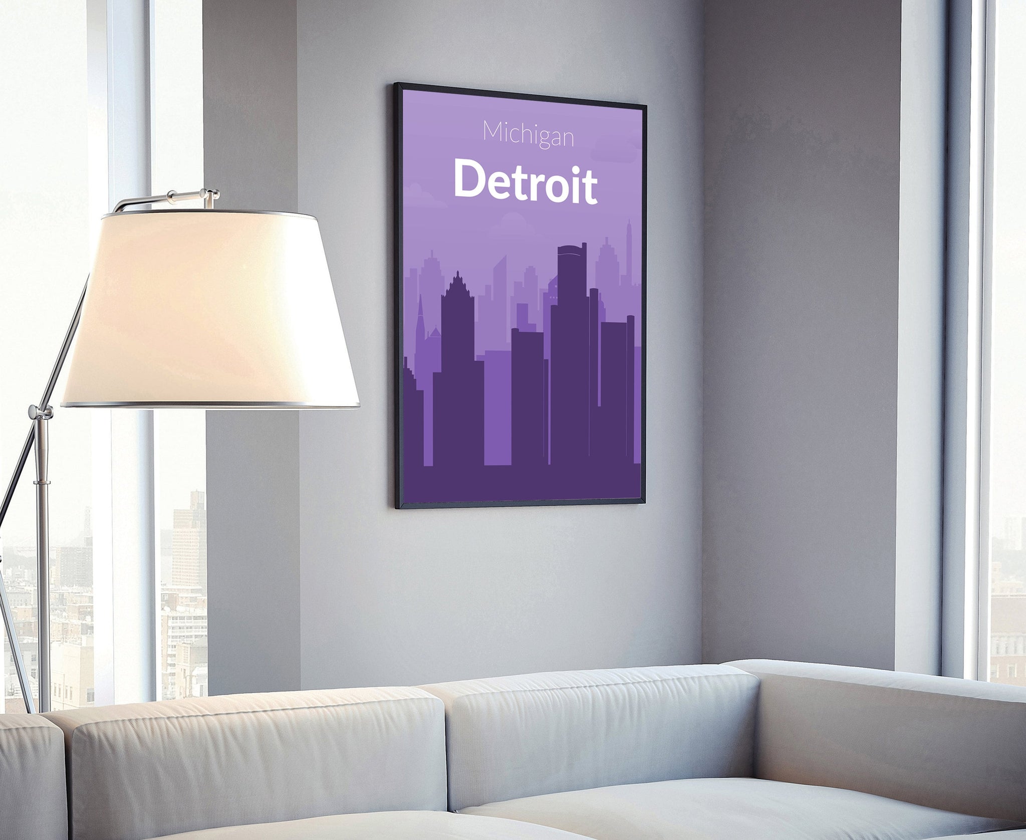 Solid Color US Cities Poster, Michigan Detroit Solid Color Modern Poster Print, Modern State Poster for Office Decorations, Poster for Home