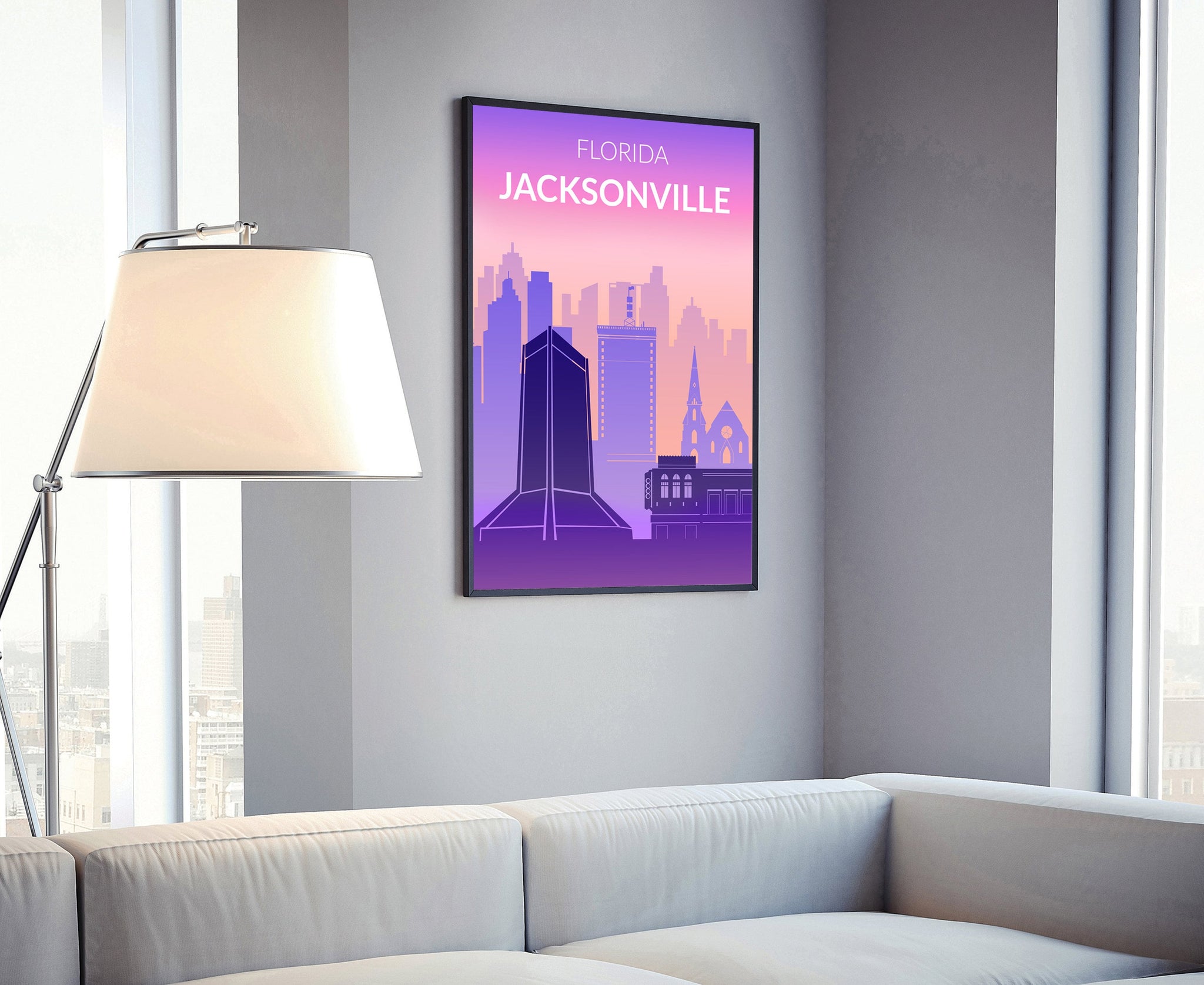 Solid Color US Cities Poster, Florida Jacksonville Solid Color Modern Poster Print, Modern State Poster for Office and Home Decoration