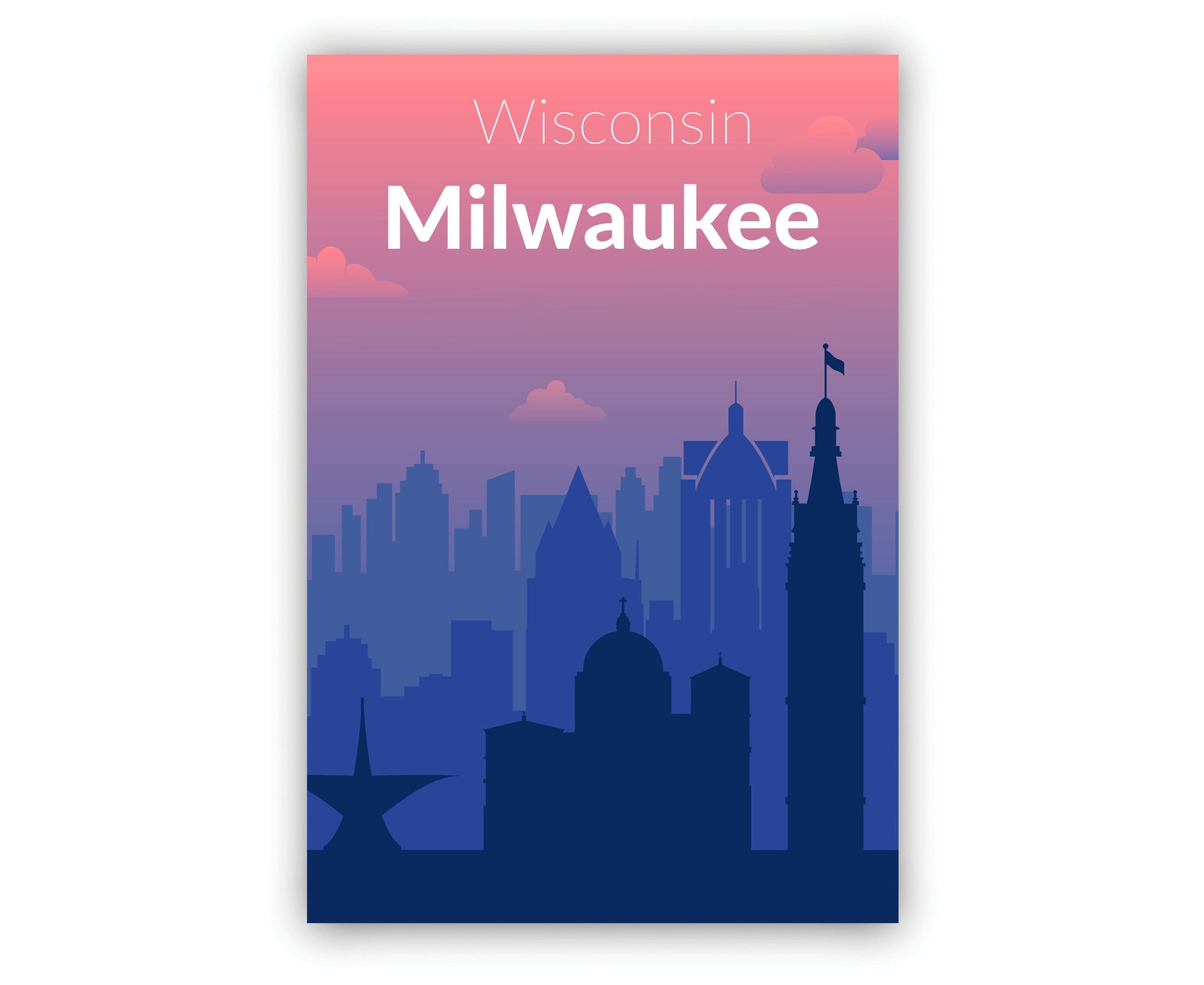 Solid Color US Cities Poster, Wisconsin Milwaukee Solid Color Modern Poster Print, Modern State Poster for Office and Home Decoration