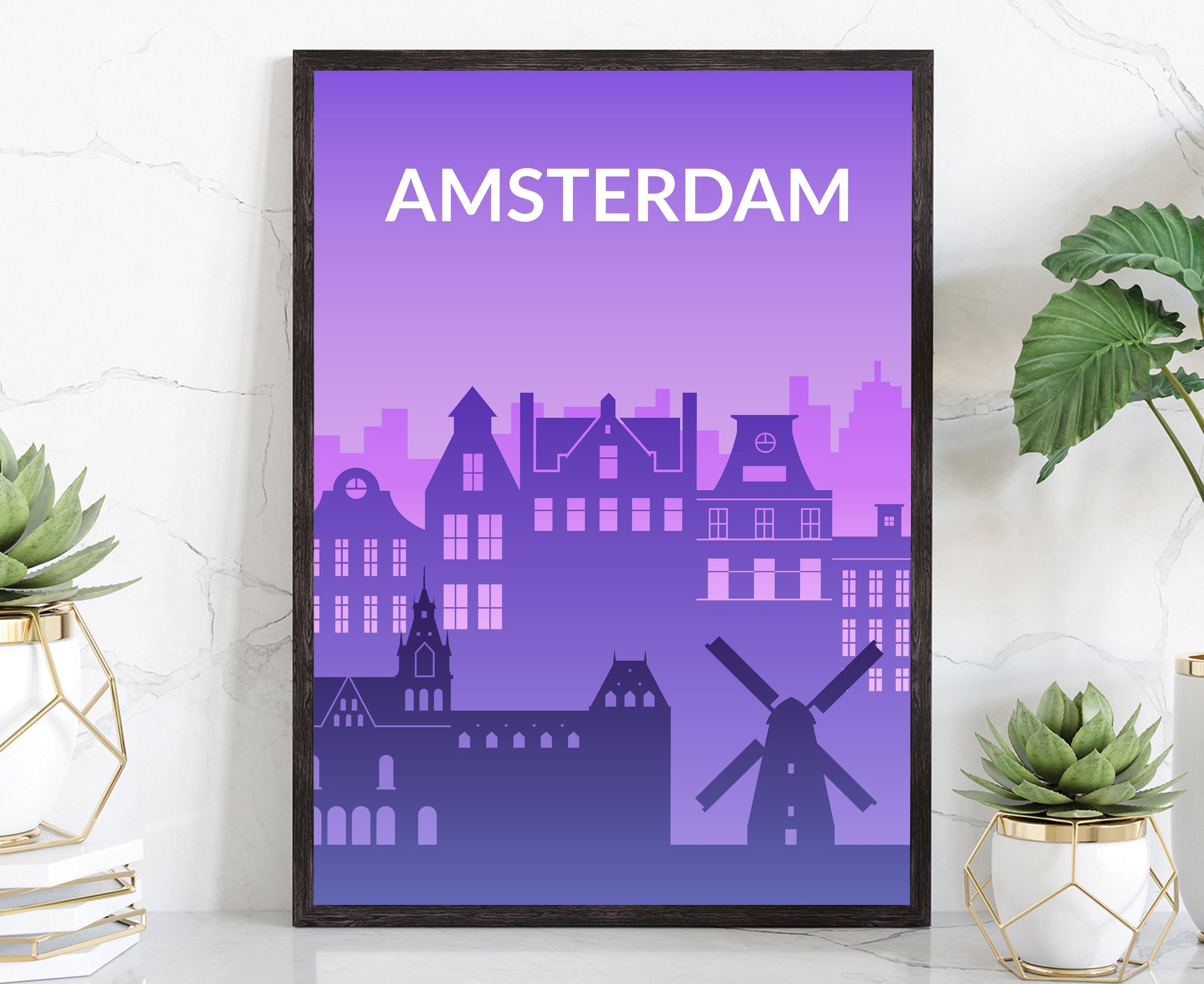 Solid Color World Cities, Netherland Amsterdam Solid Color Modern Poster Print, Modern City Poster for Office Decoration and Home Decoration