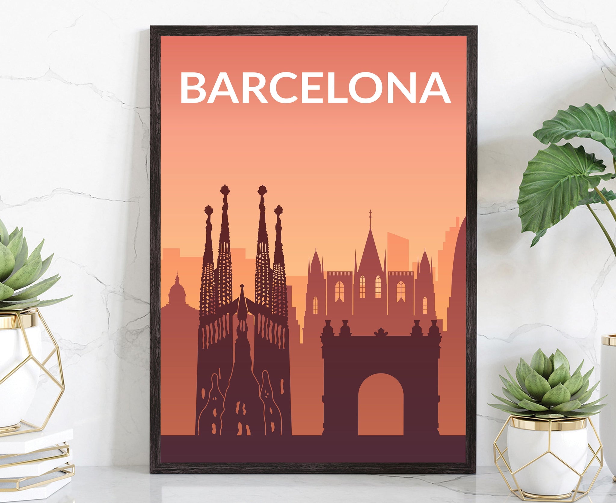 Solid Color World City Poster, Spain Barcelona Solid Color Modern Poster Print, Barcelona Modern City Poster for Office and Home Decoration