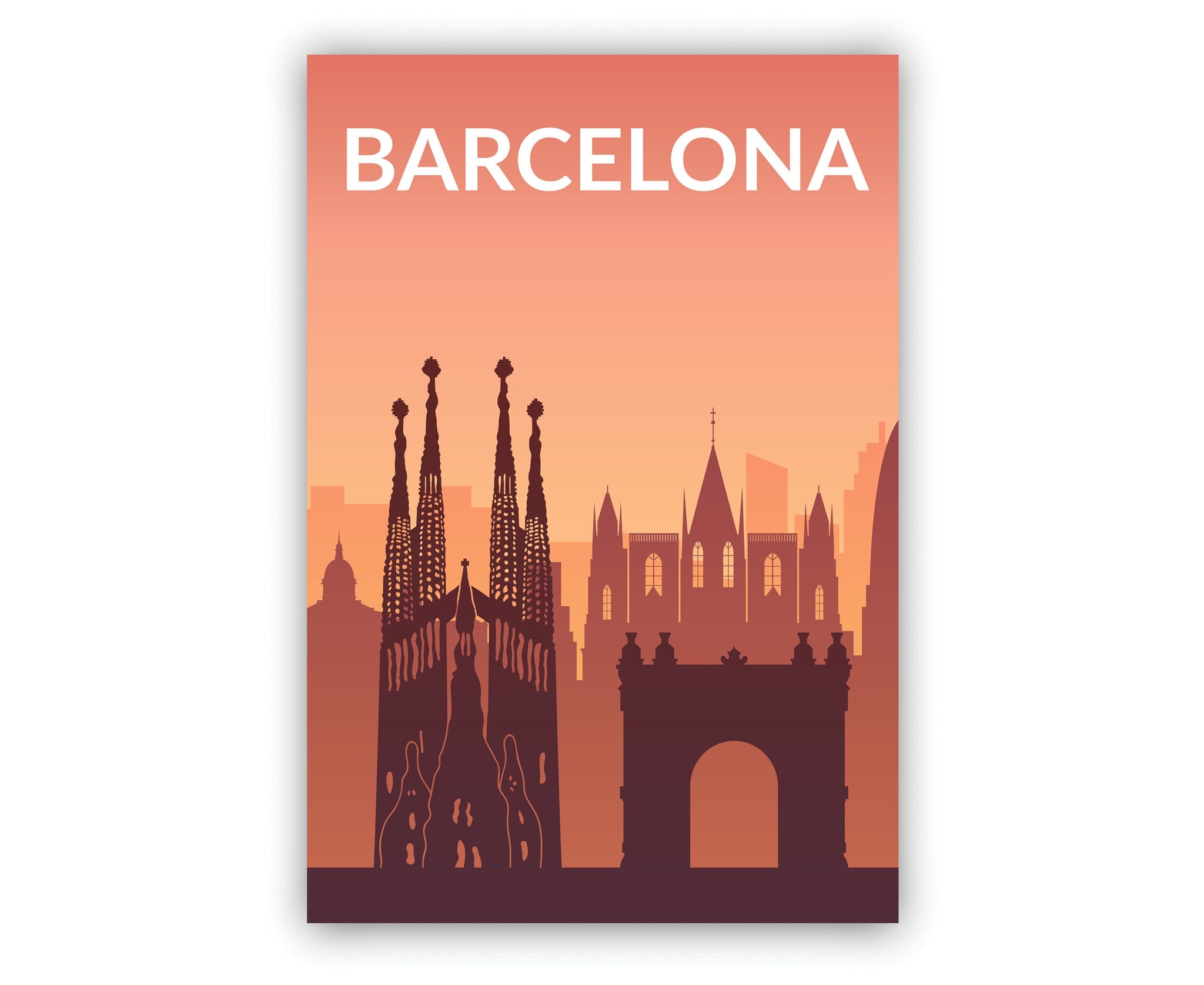 Solid Color World City Poster, Spain Barcelona Solid Color Modern Poster Print, Barcelona Modern City Poster for Office and Home Decoration