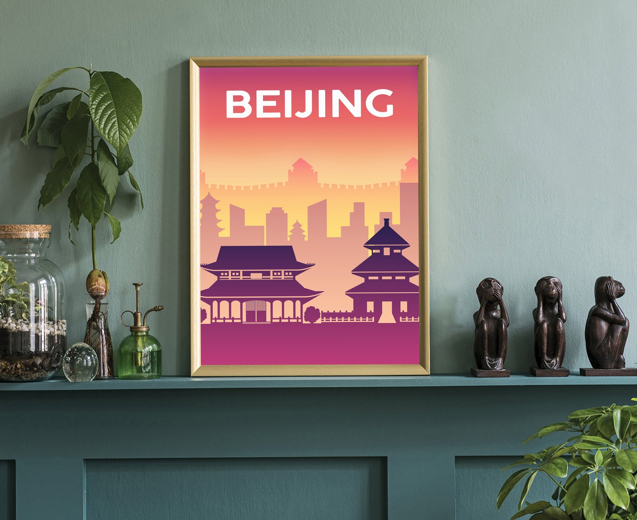 Solid Color World City Poster, China Beijing Solid Color Modern Poster Print, Beijing Modern City Poster for Office and Home Decoration