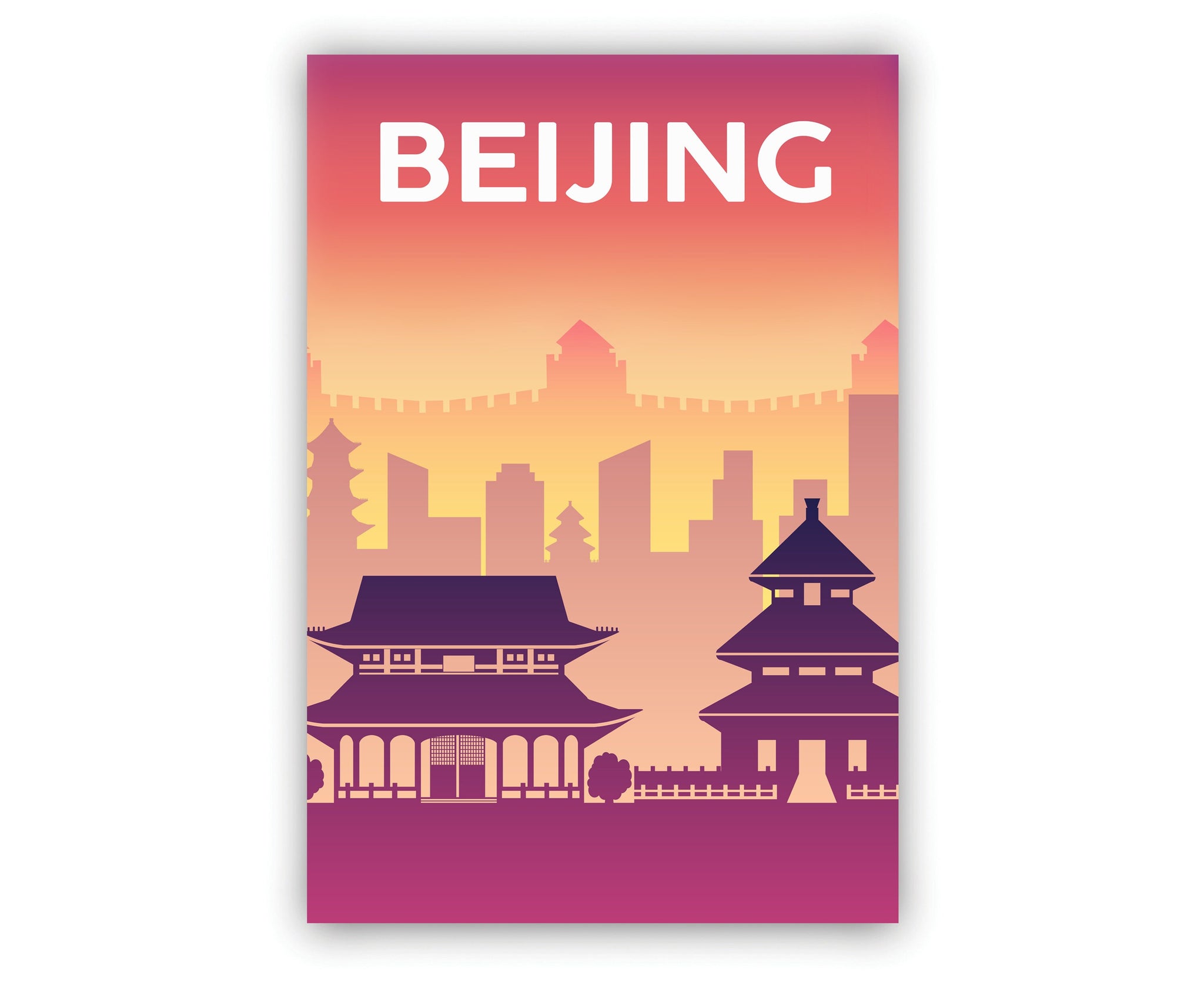 Solid Color World City Poster, China Beijing Solid Color Modern Poster Print, Beijing Modern City Poster for Office and Home Decoration