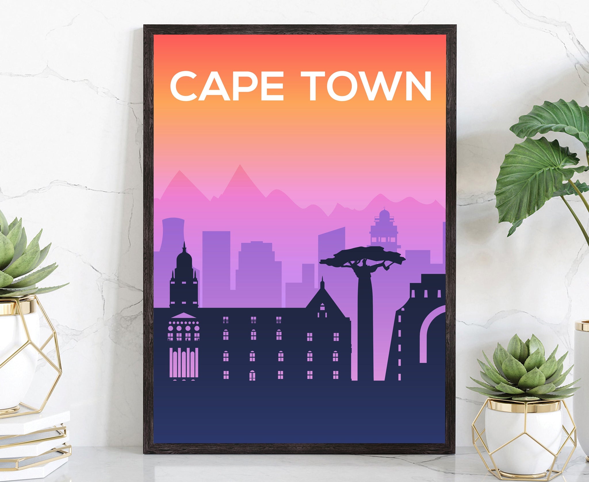 Solid Color World City Poster, South Africa Cape Town Solid Color Modern Poster Print, Cape Town Modern City Poster, Office Wall Decoration