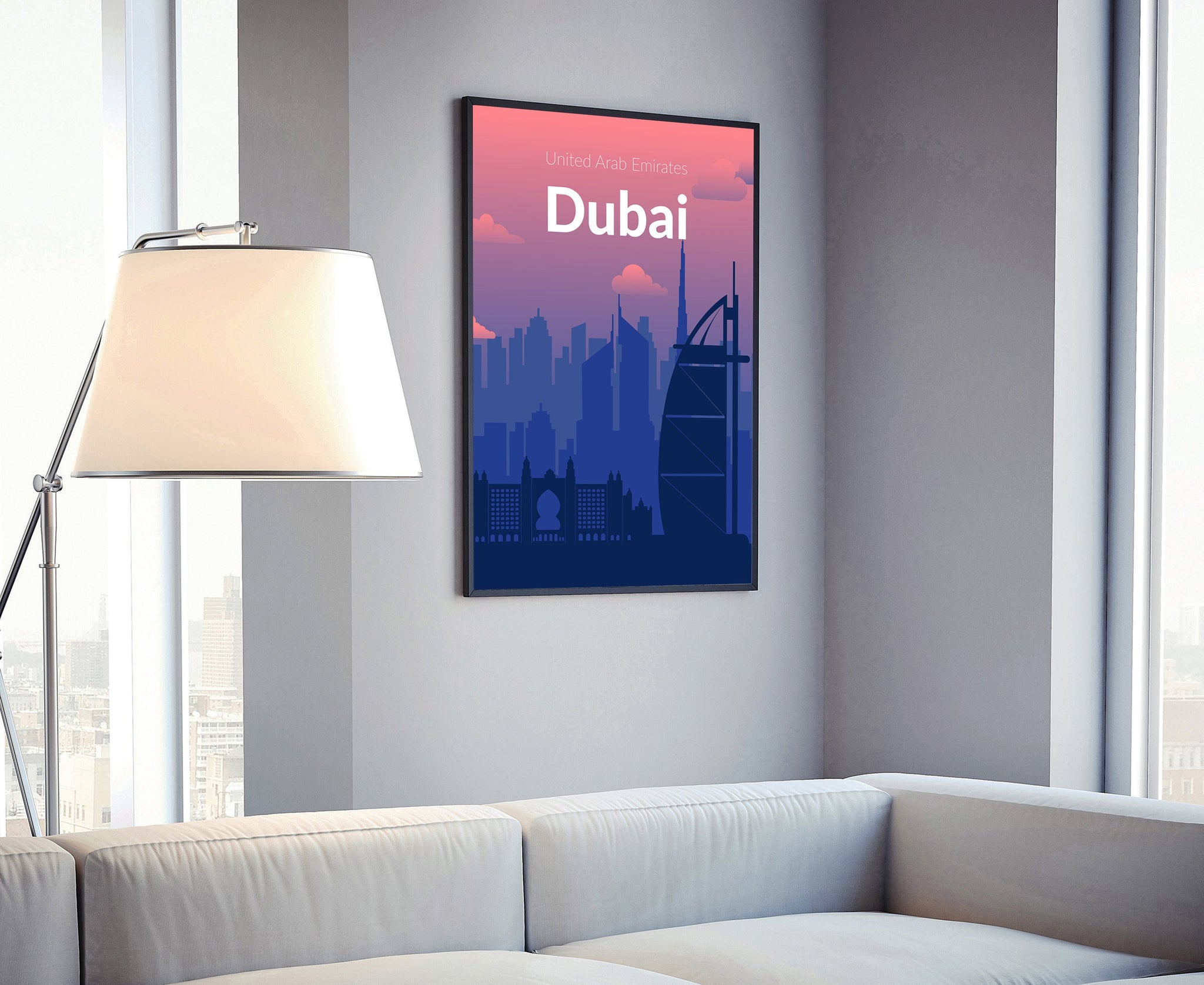 Solid Color World City Poster, United Arab Emirates Dubai Solid Color Modern Poster Print, Dubai Modern City Poster, Office Wall Decoration