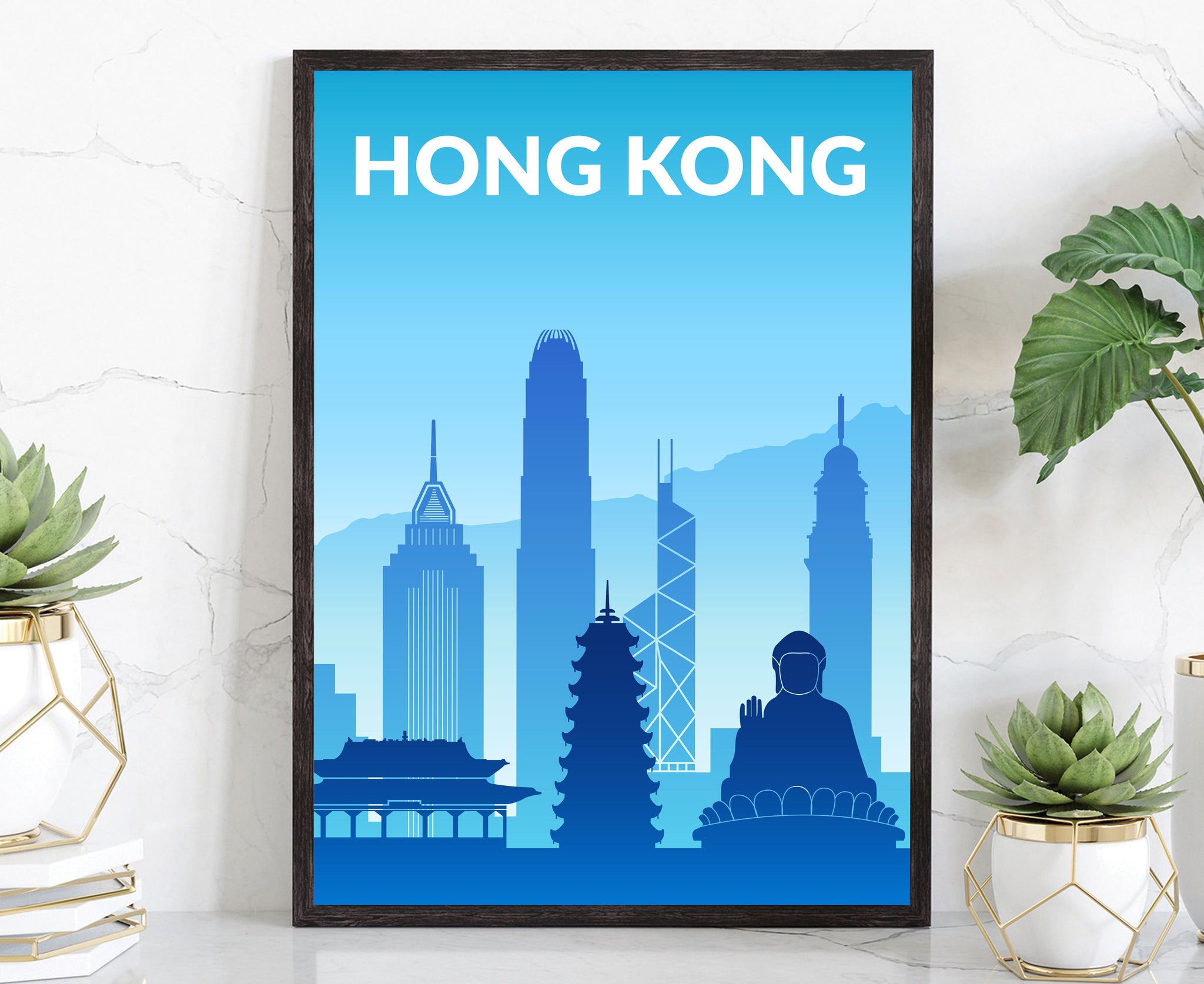 Solid Color World City Poster, China Hong Kong Solid Color Modern Poster Print, Hong Kong Modern City Poster, Office Wall Decoration