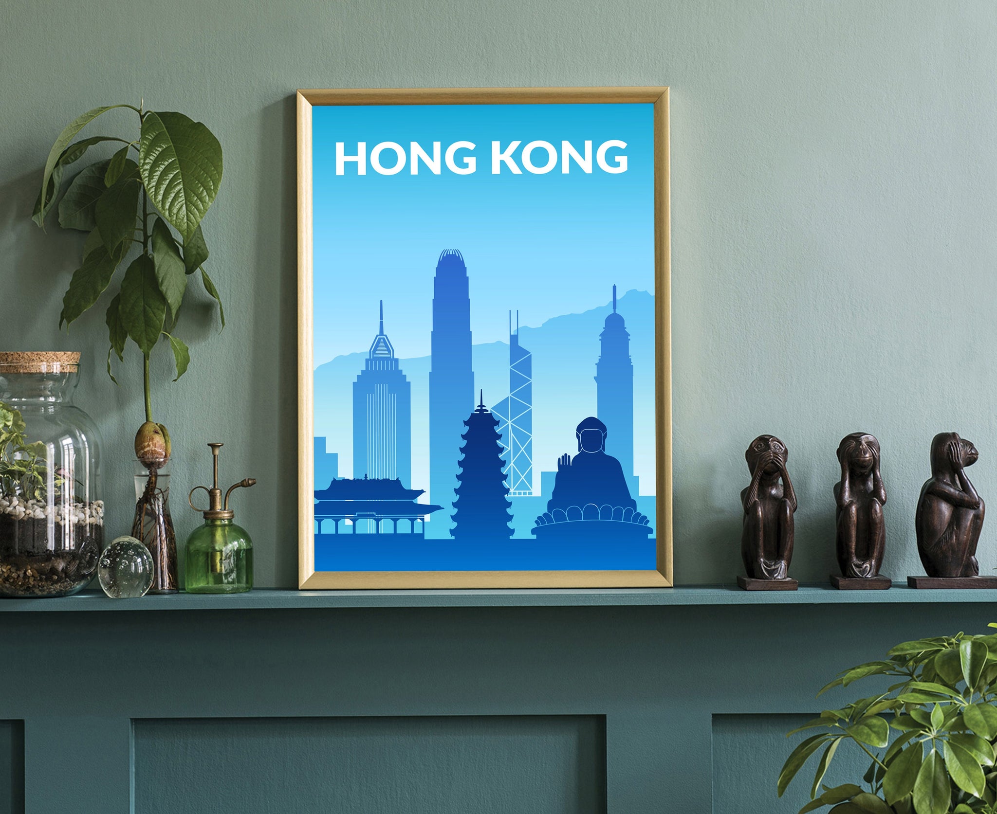 Solid Color World City Poster, China Hong Kong Solid Color Modern Poster Print, Hong Kong Modern City Poster, Office Wall Decoration