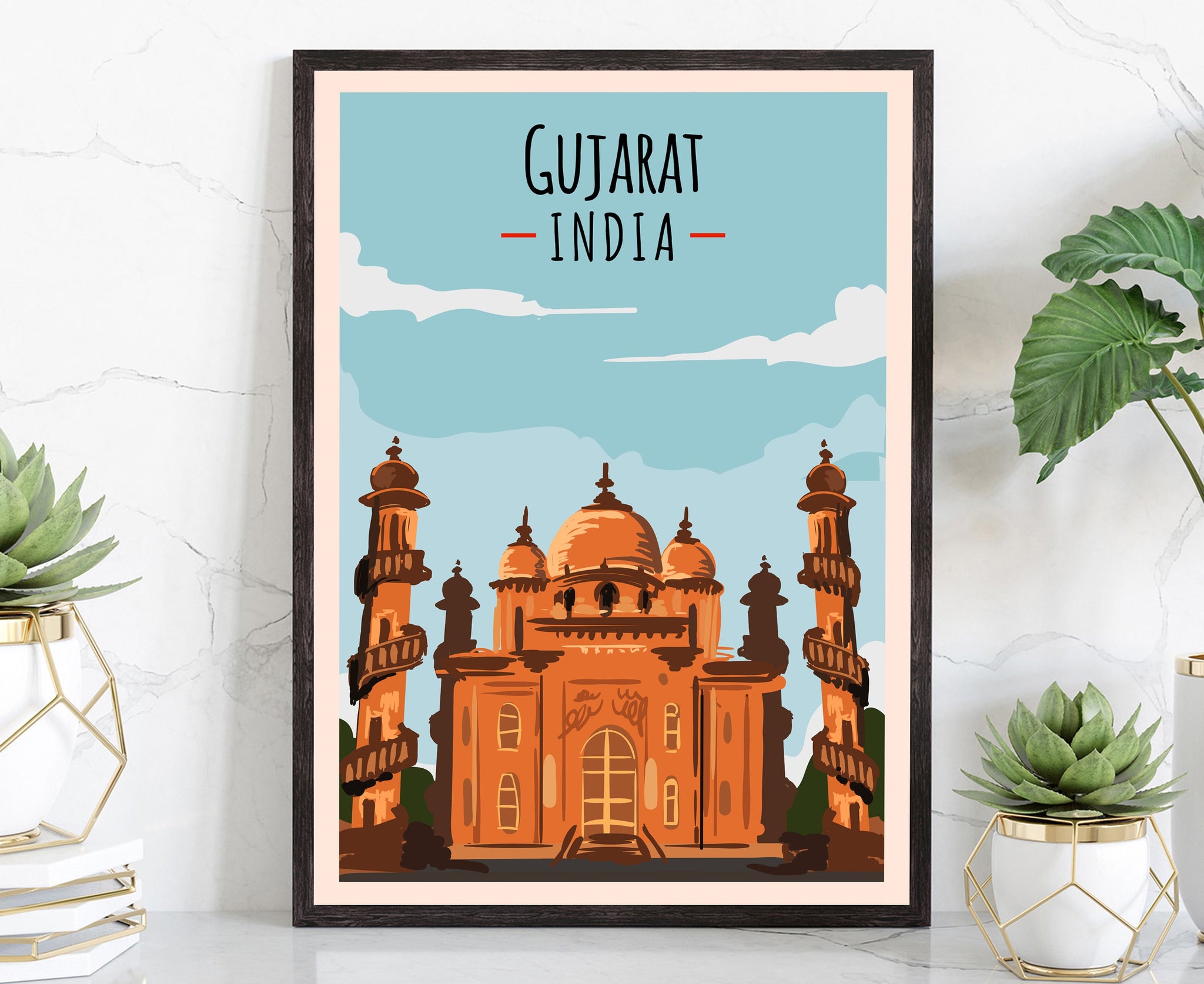 INDIA GUJARAT travel poster, India Gujarat poster wall art, Gujarat cityscape poster, Landmark Poster, Home wall art, Office wall decoration