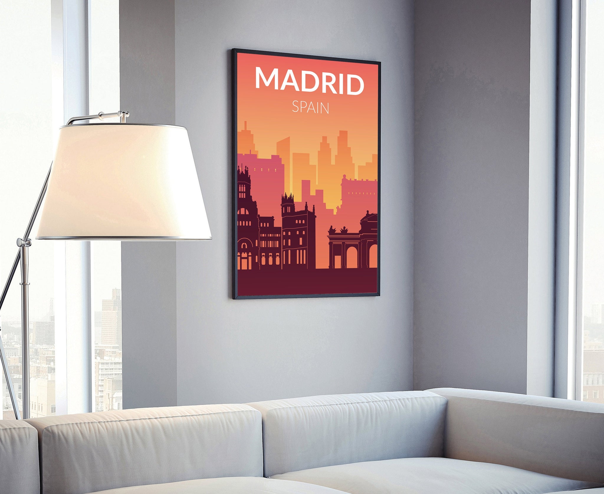 Solid Color World City Poster, Spain Madrid Solid Color Modern Poster Print, Madrid Modern City Poster, Office Wall Decoration, Gift for her