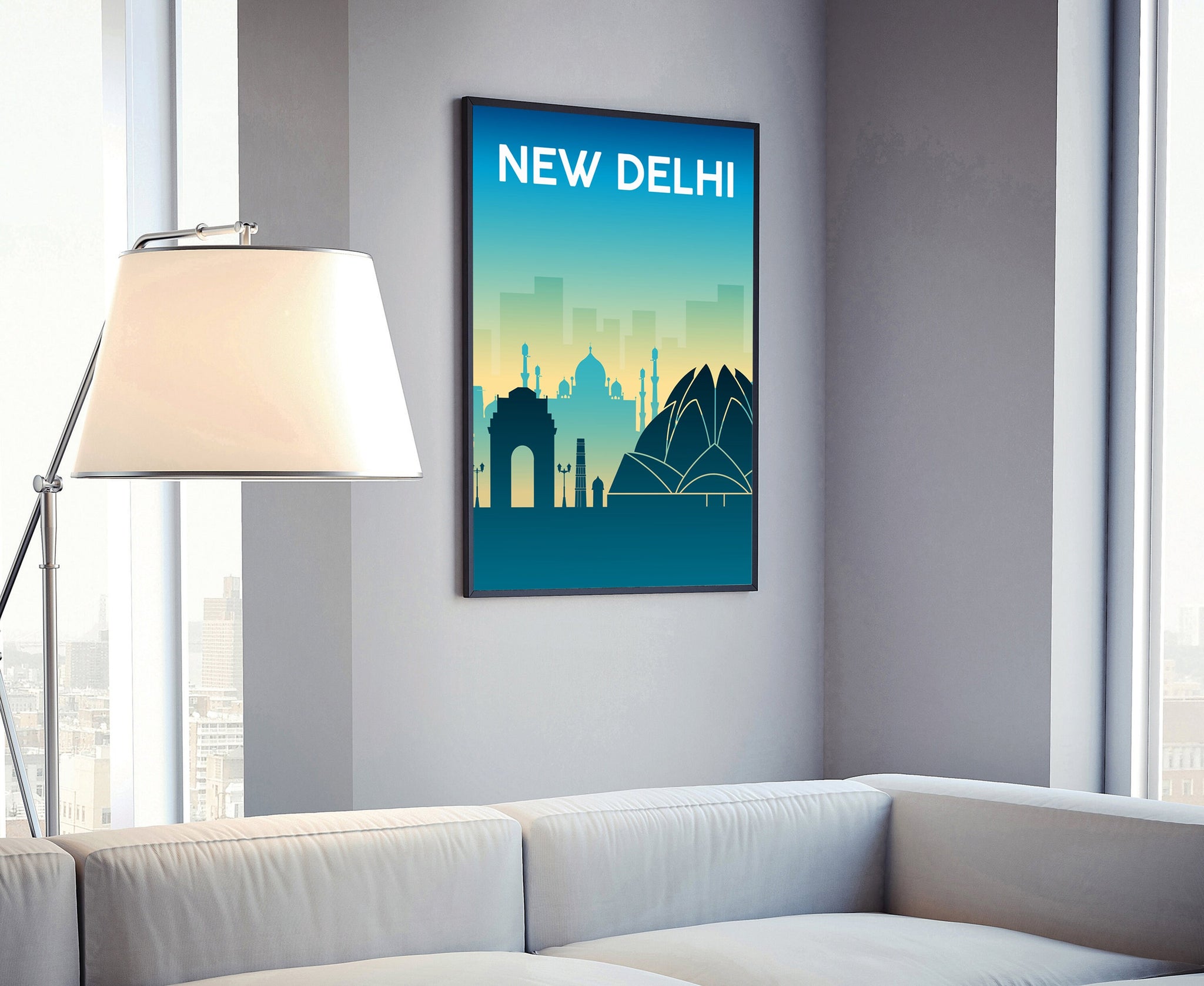 Solid Color World City Poster, India New Delhi Solid Color Modern Poster Print, New Delhi Modern City Poster, Office Wall Decoration