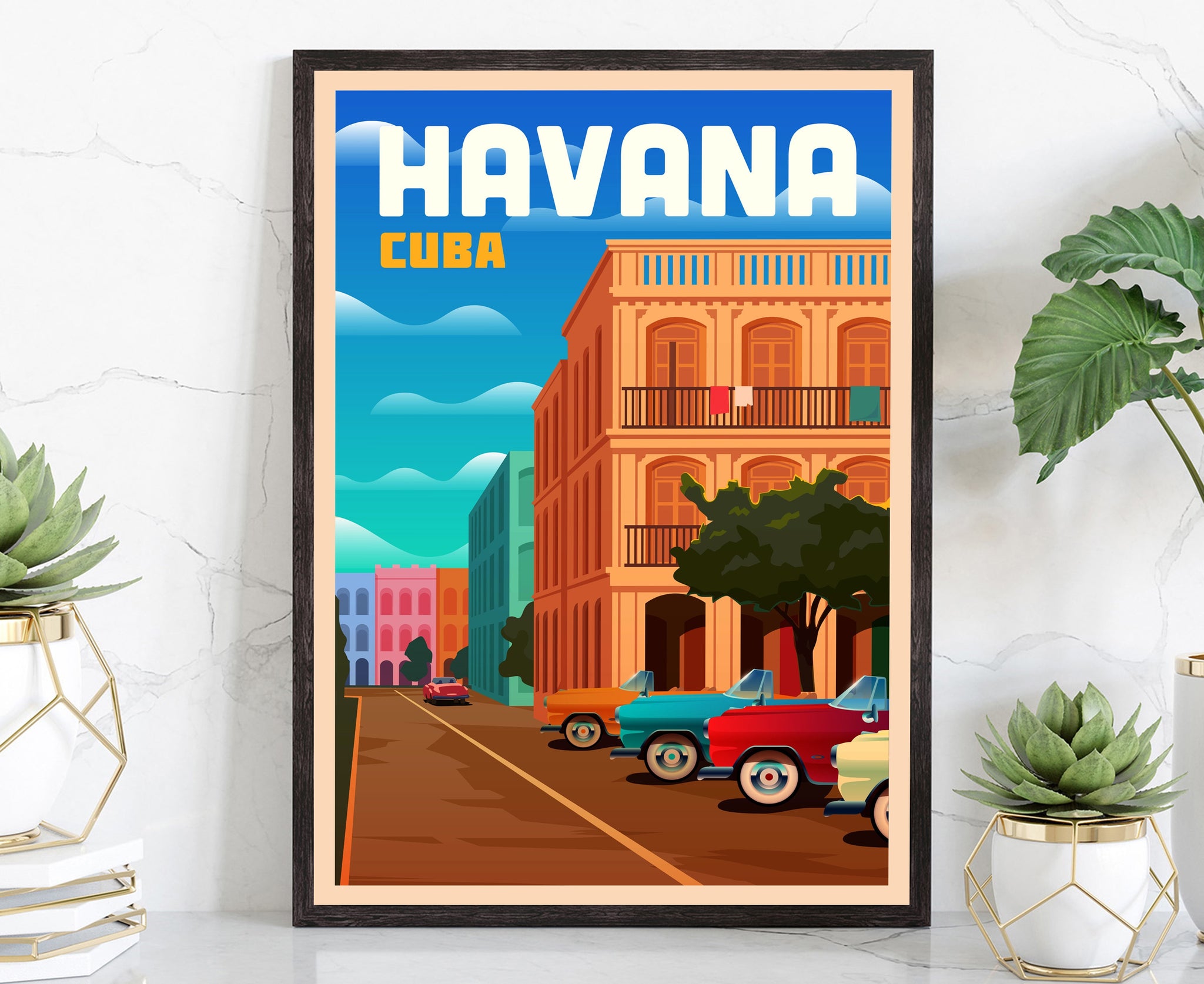HAVANA TRAVEL POSTER, Cuba Havana poster print wall art, Havana cityscape and landmark poster, Home wall art, Office wall decorations