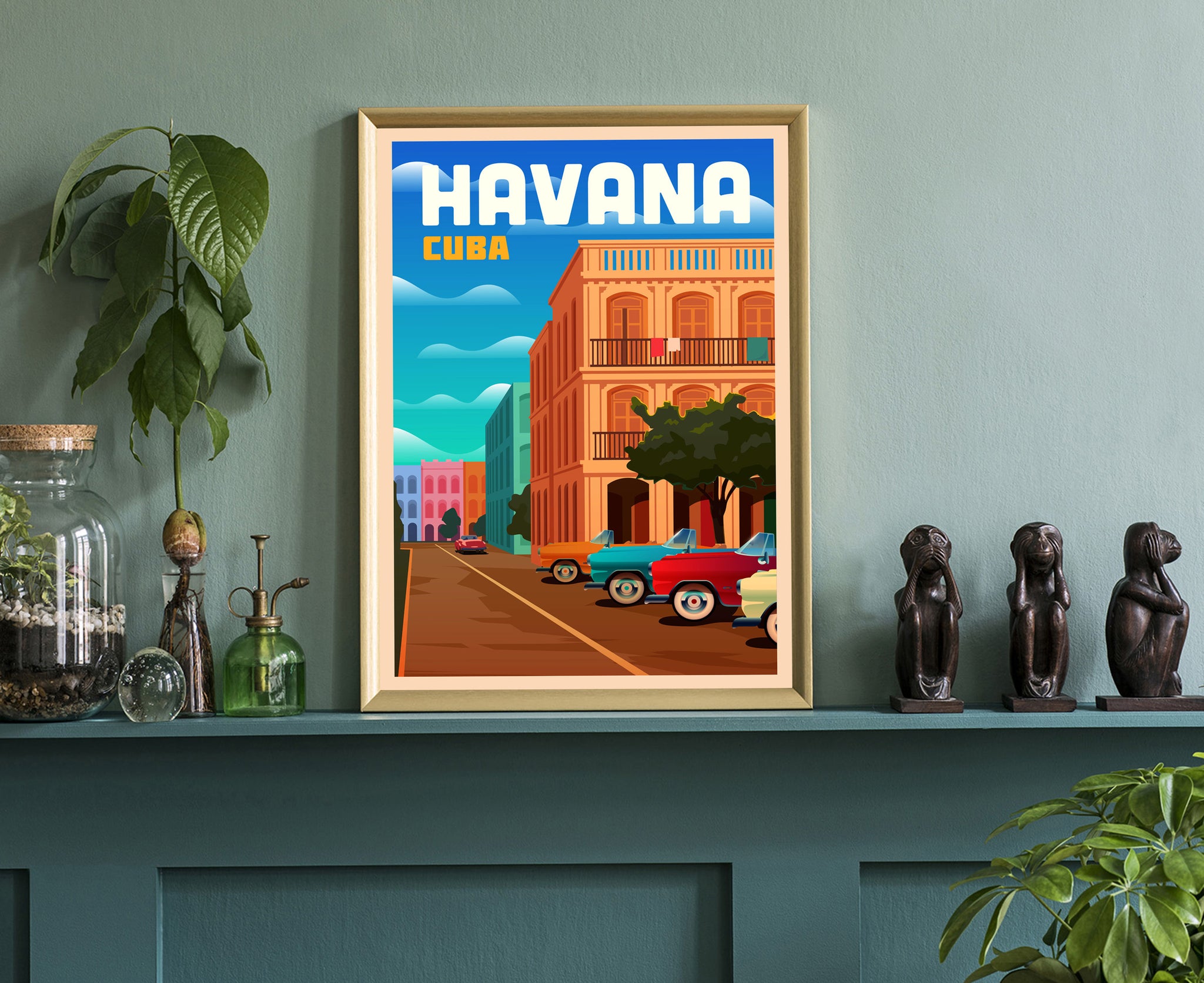 HAVANA TRAVEL POSTER, Cuba Havana poster print wall art, Havana cityscape and landmark poster, Home wall art, Office wall decorations