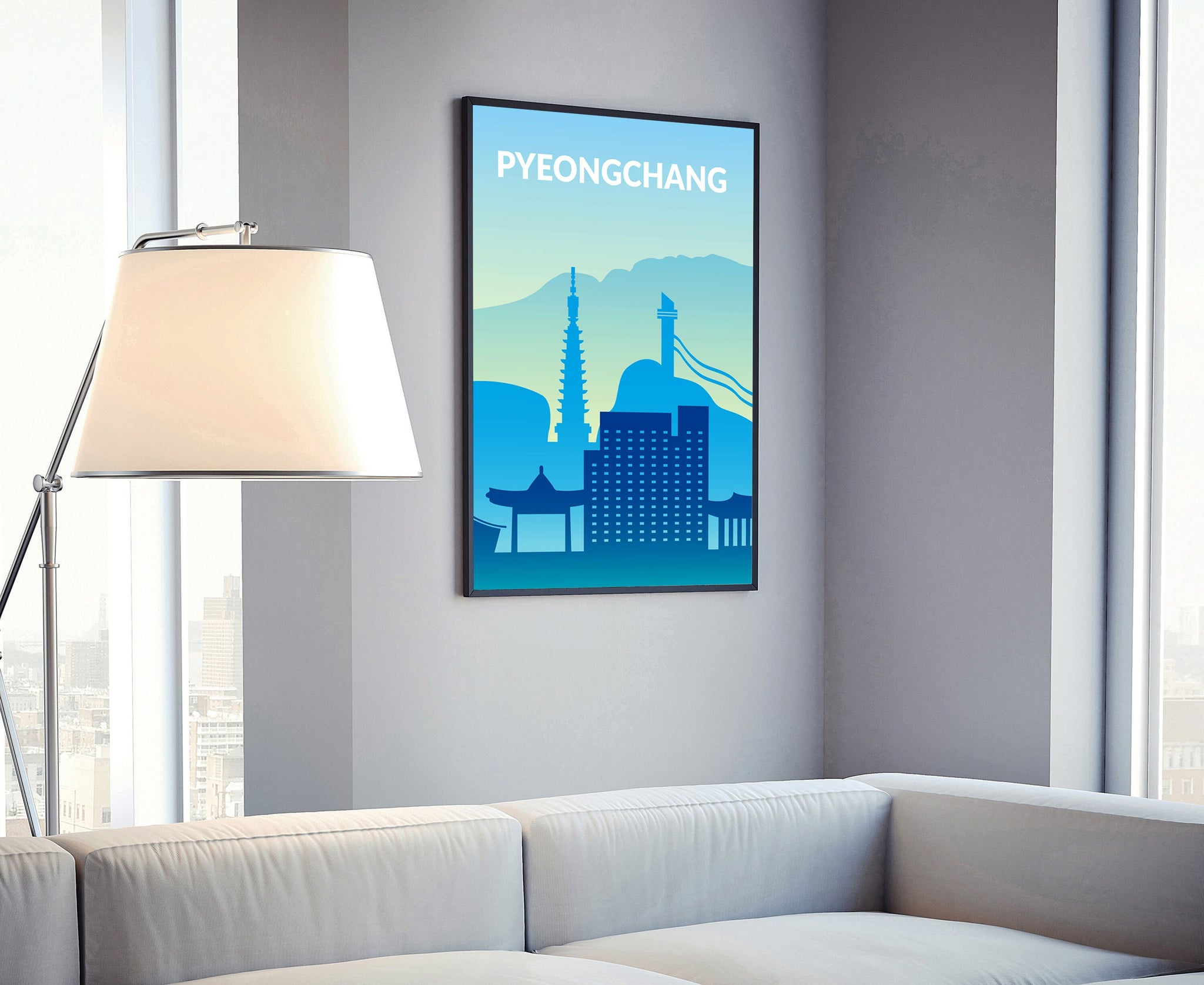 Solid Color World City Poster, Pyeongchang Solid Color Modern Poster Print, Pyeongchang Modern City Poster, Office Wall Decoration