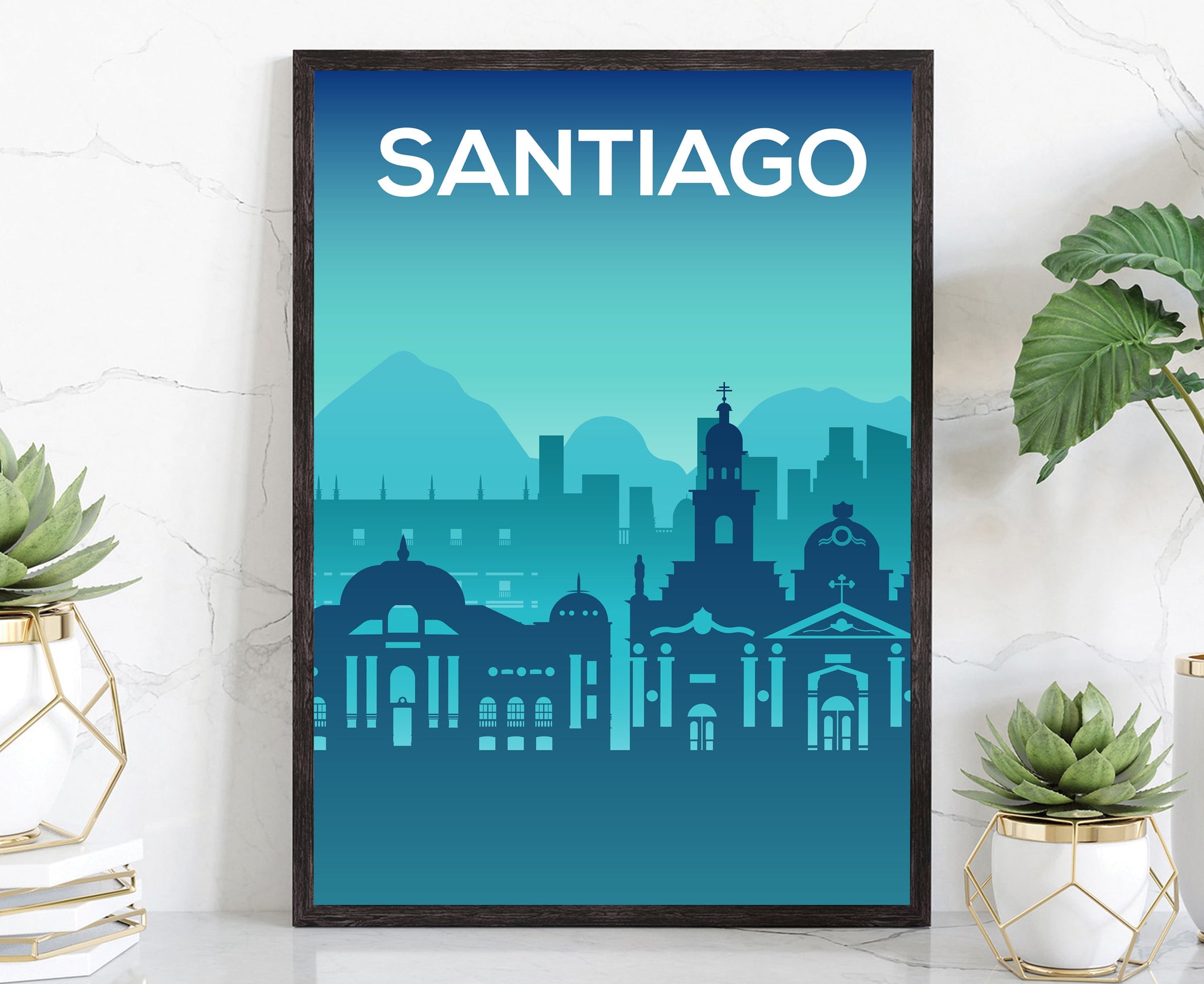 Solid Color World City Poster, Santiago Capital of Chile Solid Color Modern Poster Print, Chile Modern City Poster, Office Wall Decor
