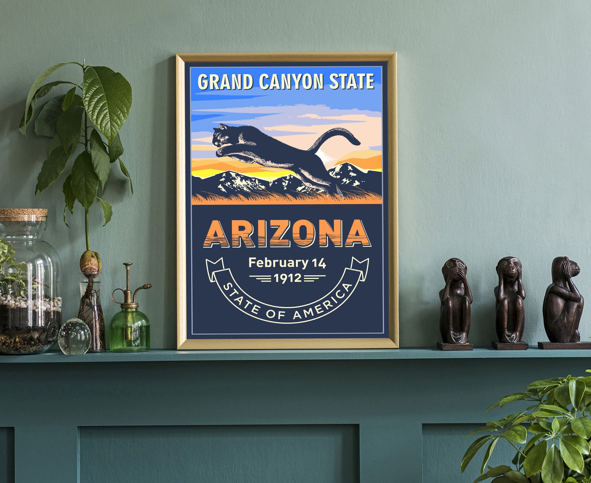 United States Arizona State Poster, Arizona Poster Print, Arizona State Emblem Poster, Retro Travel State Poster, Home and Office Wall Art