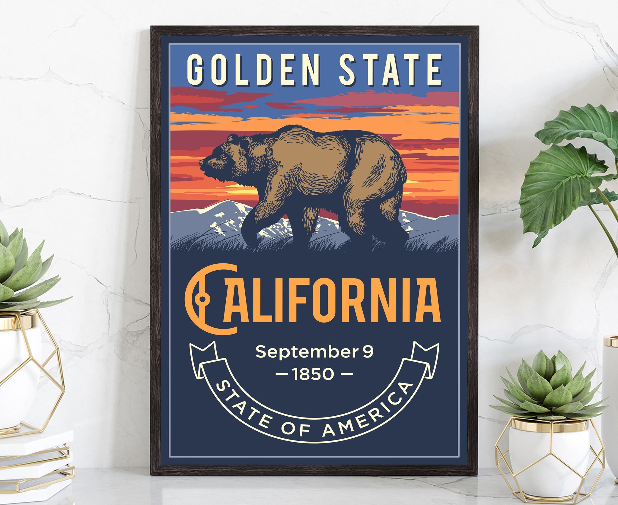 United States California State Poster, California Poster Print, California State Emblem Poster, Retro Travel State Poster, Office Wall Art
