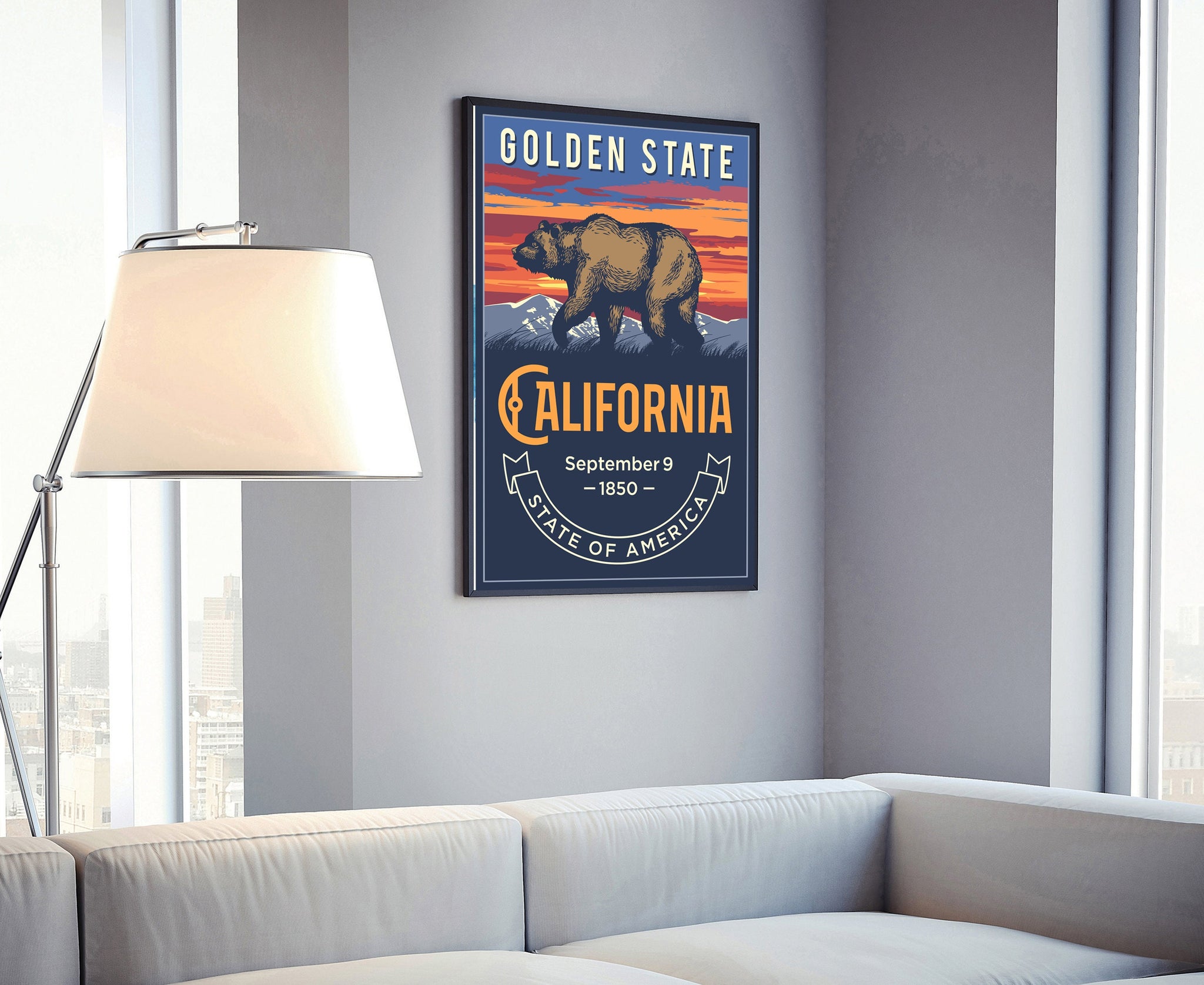 United States California State Poster, California Poster Print, California State Emblem Poster, Retro Travel State Poster, Office Wall Art