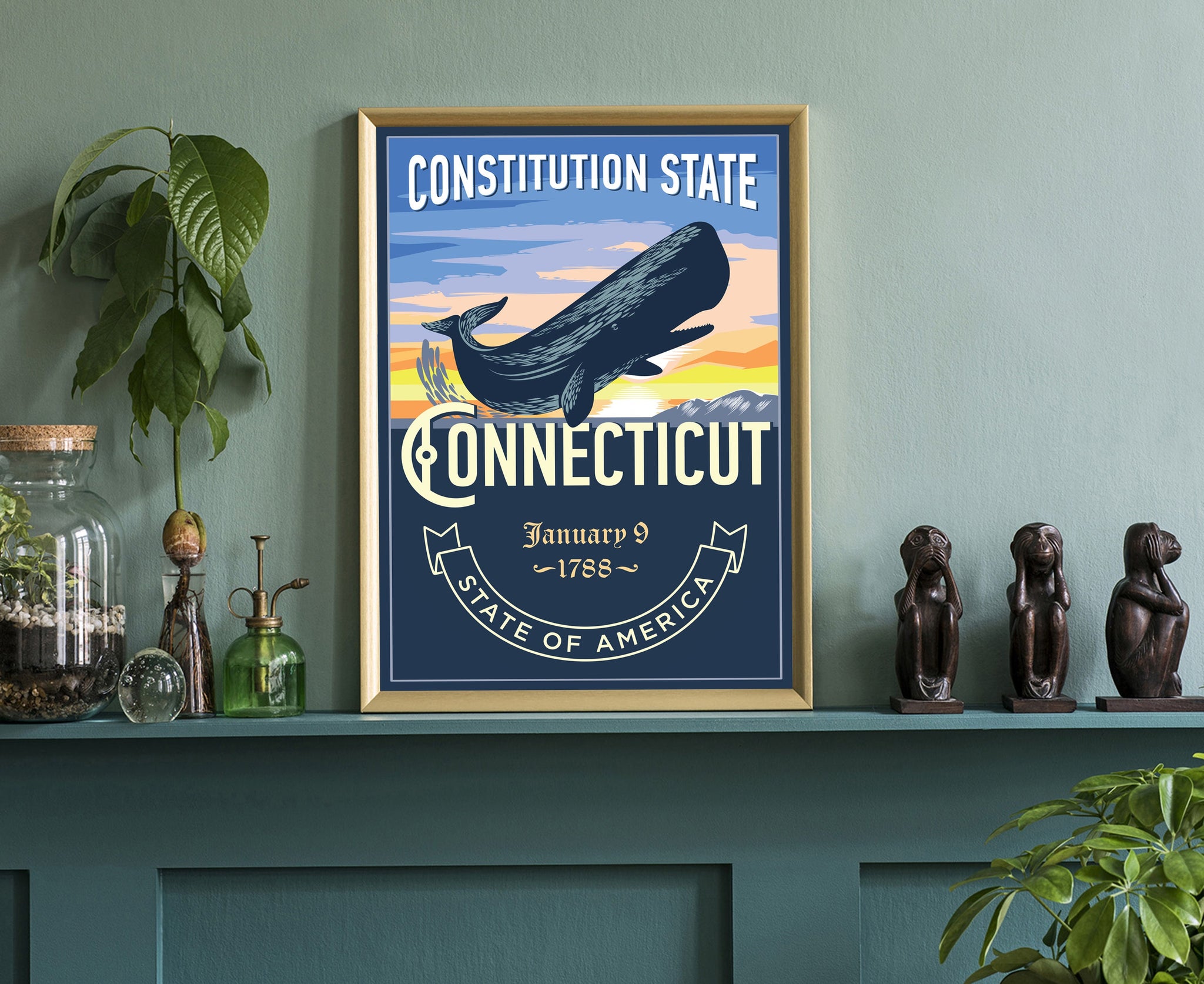 United States Connecticut State Poster Print, Connecticut State Emblem Poster, Retro Travel State Poster, Office Wall Art, Home Wall Decor
