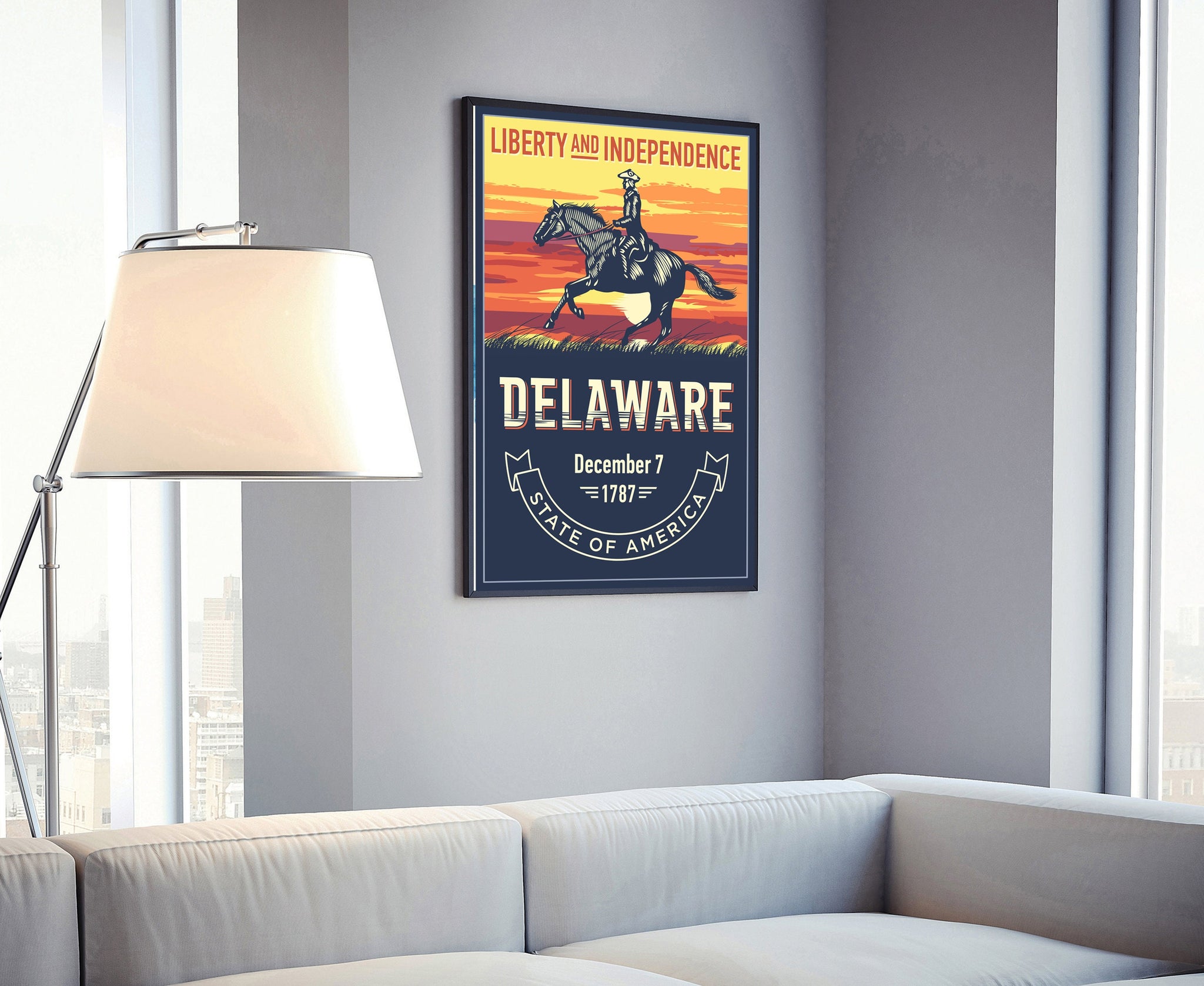 United States Delaware State Poster, Delaware Poster Print, Delaware State Emblem Poster, Retro Travel State Poster, Home Office Wall Art