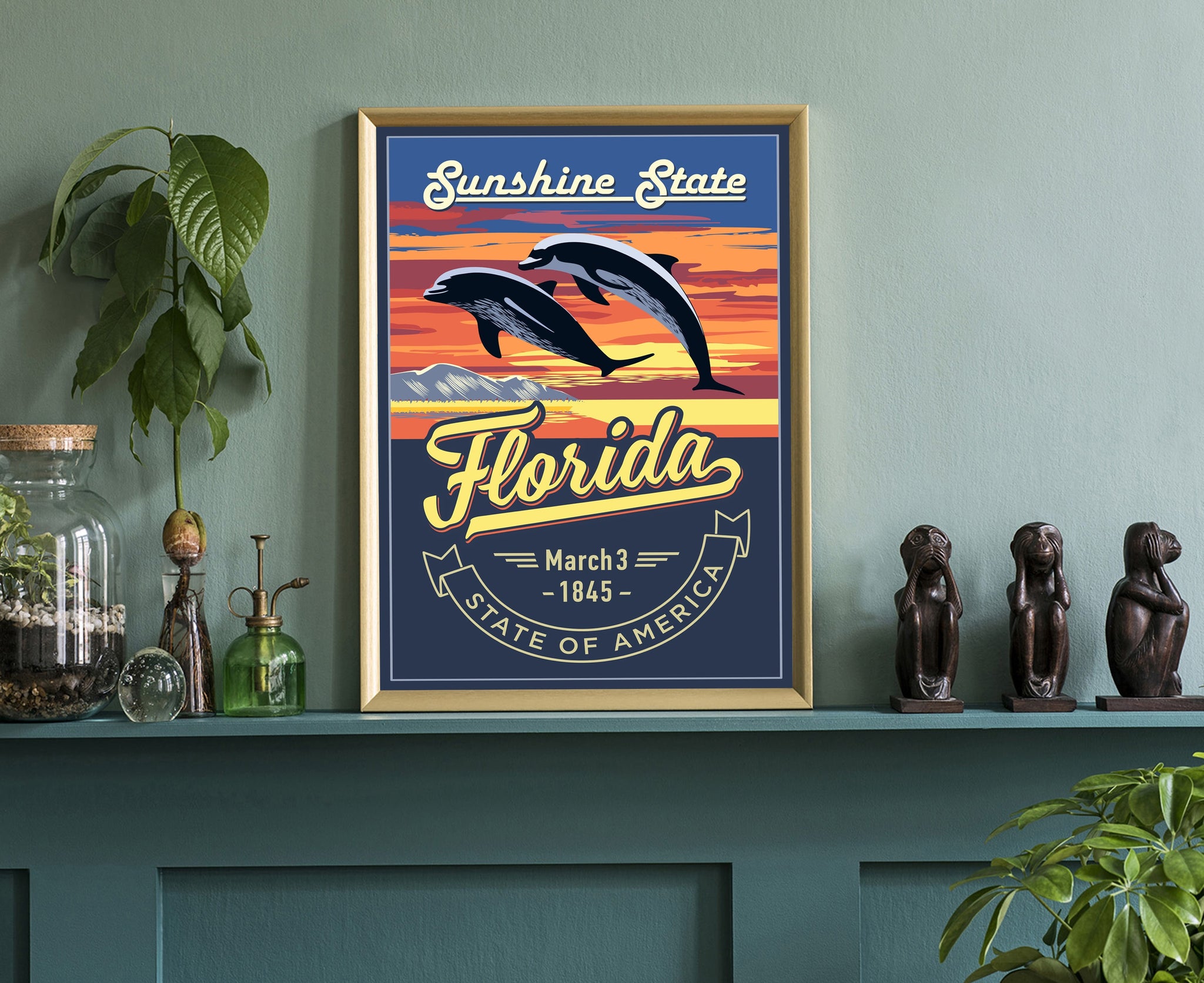 United States Florida State Poster, Florida Poster Print, Florida State Emblem Poster, Retro Travel State Poster, Home and Office Wall Art