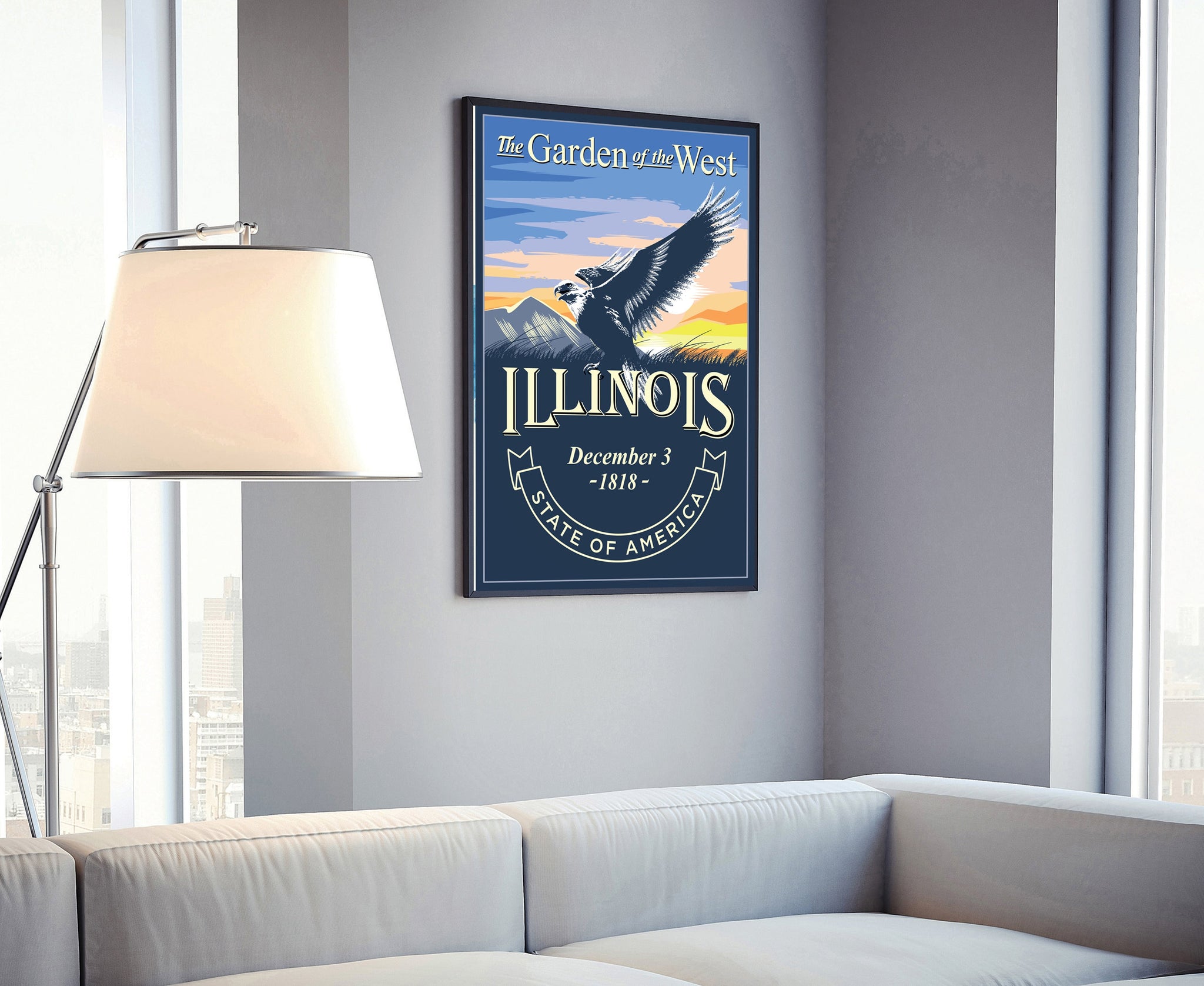 United States Illinois State Poster, Illinois Poster Print, Illinois State Emblem Poster, Retro Travel State Poster, Home Office Wall Art