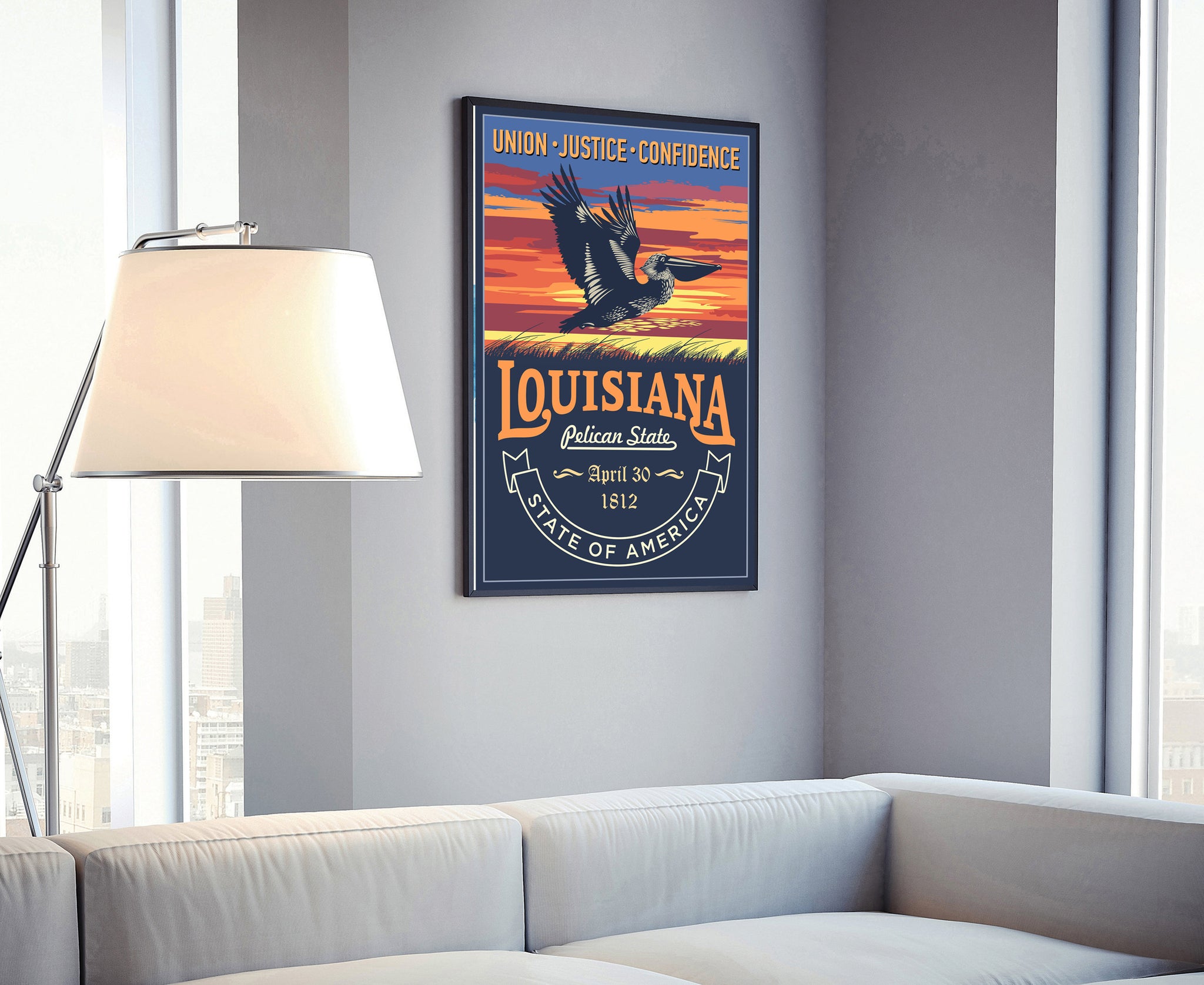 United States Poster, Louisiana State Poster Print, Louisiana State Emblem Poster, Retro Travel State Poster, Home Wall Art, Office Wall Art