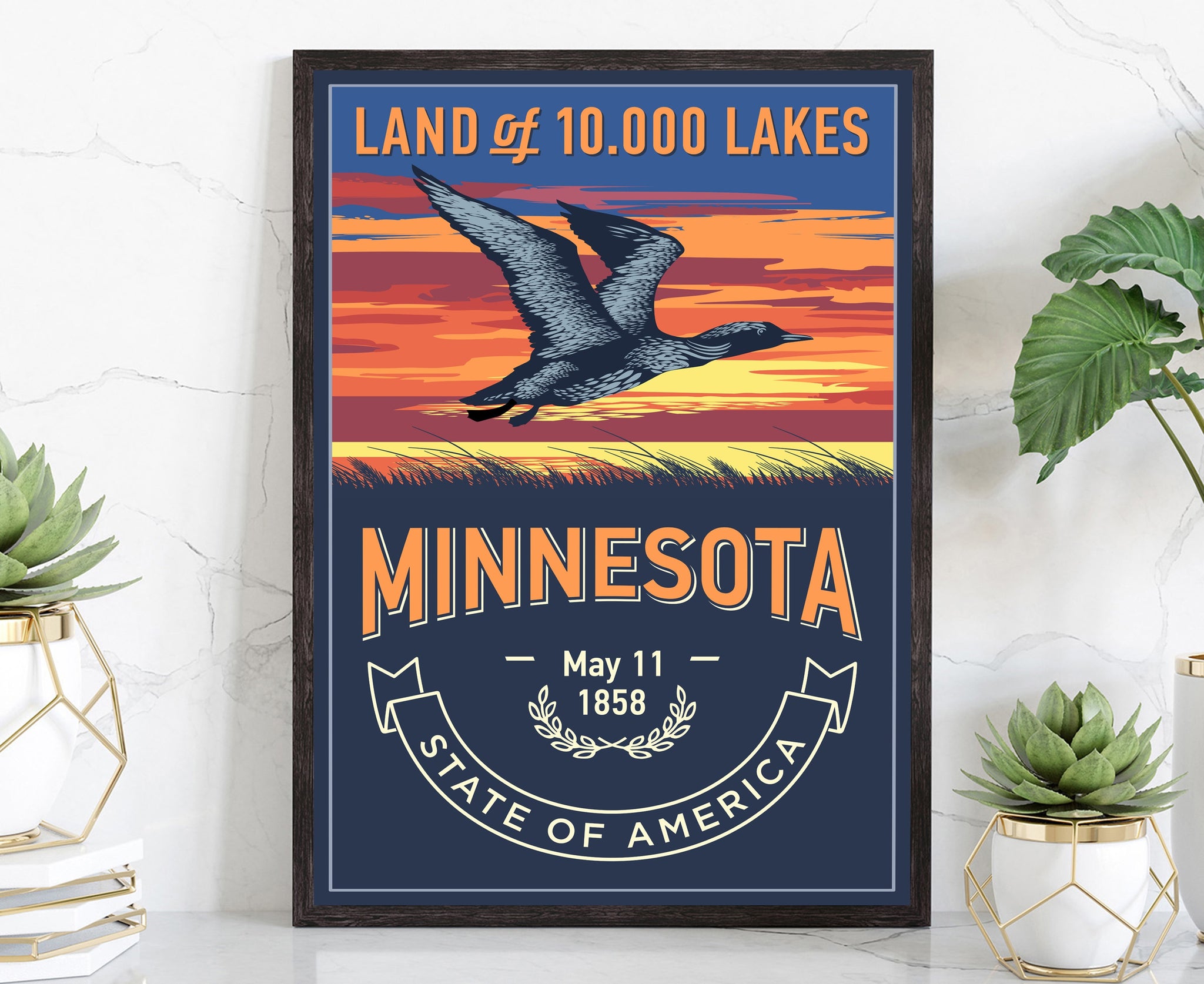 United States Poster, Minnesota State Poster Print, Minnesota State Emblem Poster, Retro Travel State Poster, Home Wall Art, Office Wall Art