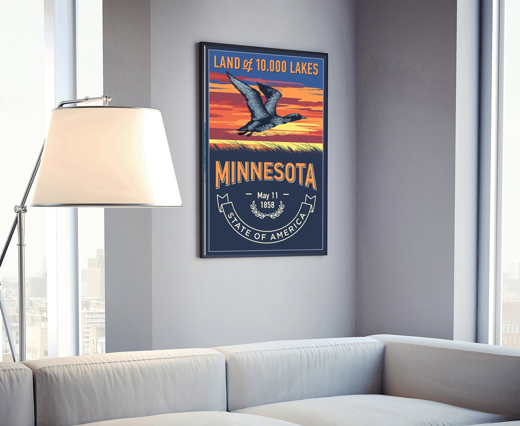 United States Poster, Minnesota State Poster Print, Minnesota State Emblem Poster, Retro Travel State Poster, Home Wall Art, Office Wall Art