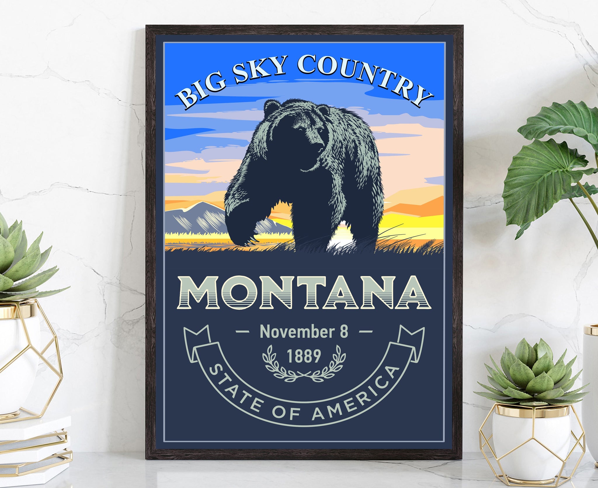 United States Poster, Montana State Poster Print, Montana State Emblem Poster, Retro Travel State Poster, Home Wall Art and Office Wall Art