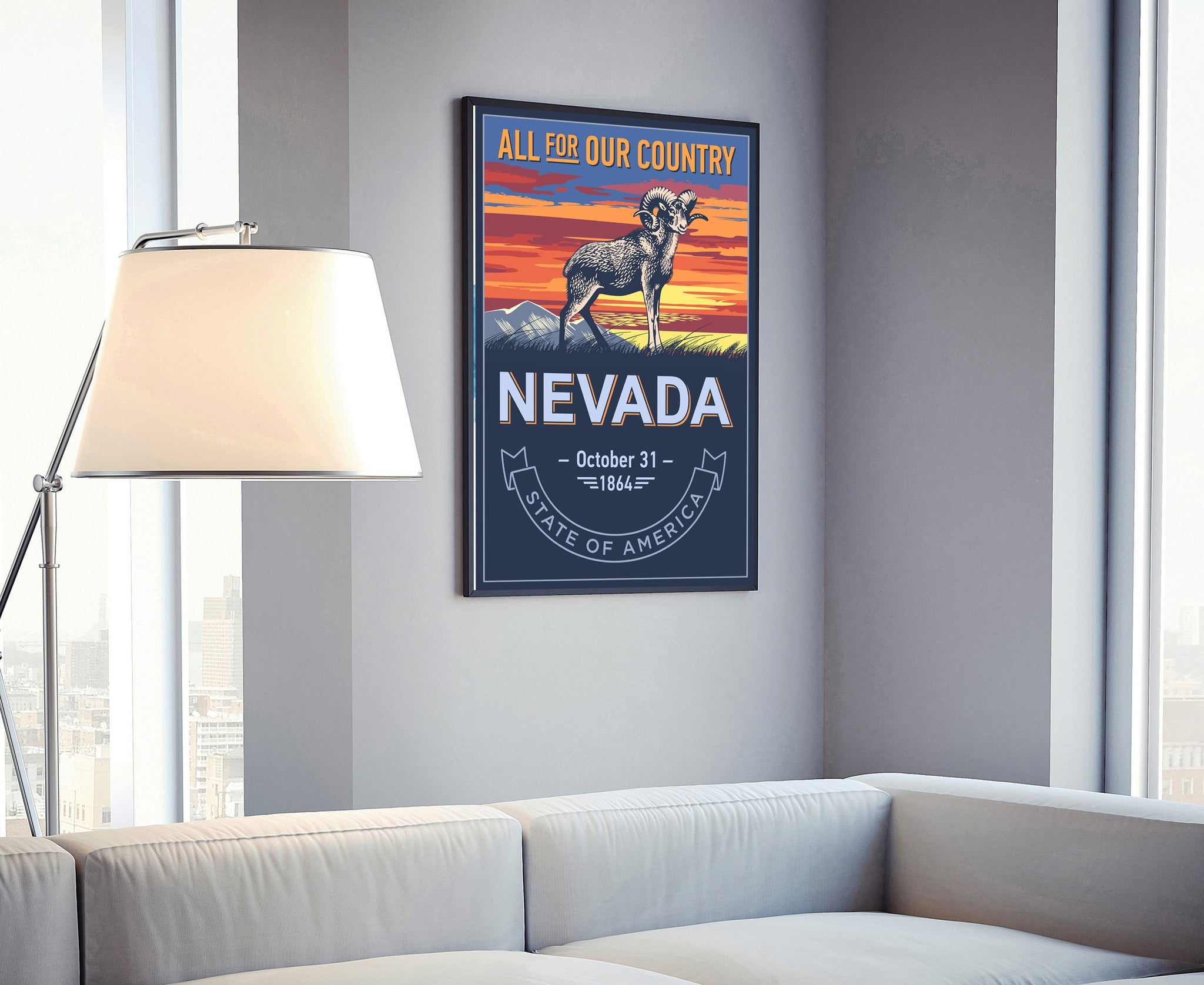 United States Poster, Nevada State Poster Print, Nevada State Emblem Poster, Retro Travel State Poster, Home Wall Art, Office Wall Art