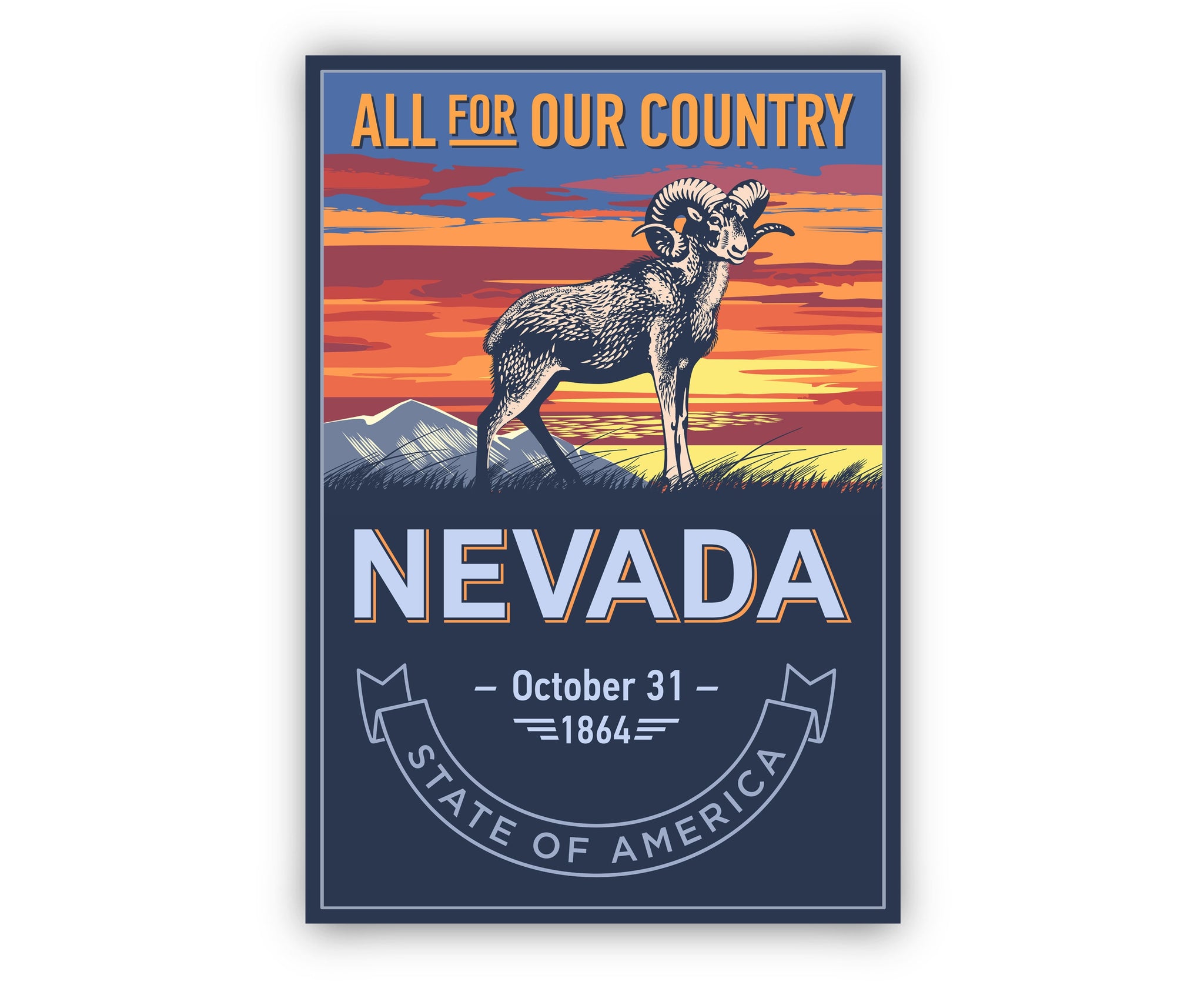 United States Poster, Nevada State Poster Print, Nevada State Emblem Poster, Retro Travel State Poster, Home Wall Art, Office Wall Art