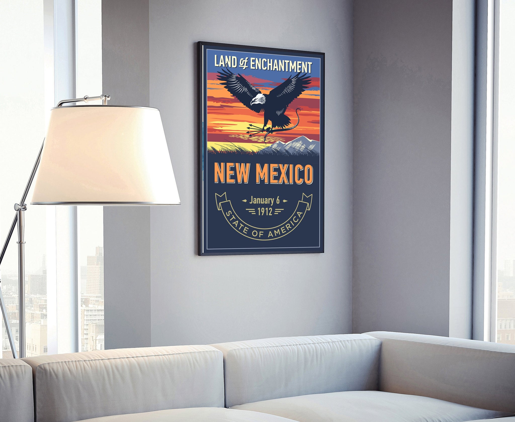 United States Poster, New Mexico State Poster Print, New Mexico State Emblem Poster, Retro Travel State Poster, Home Office Wall Art
