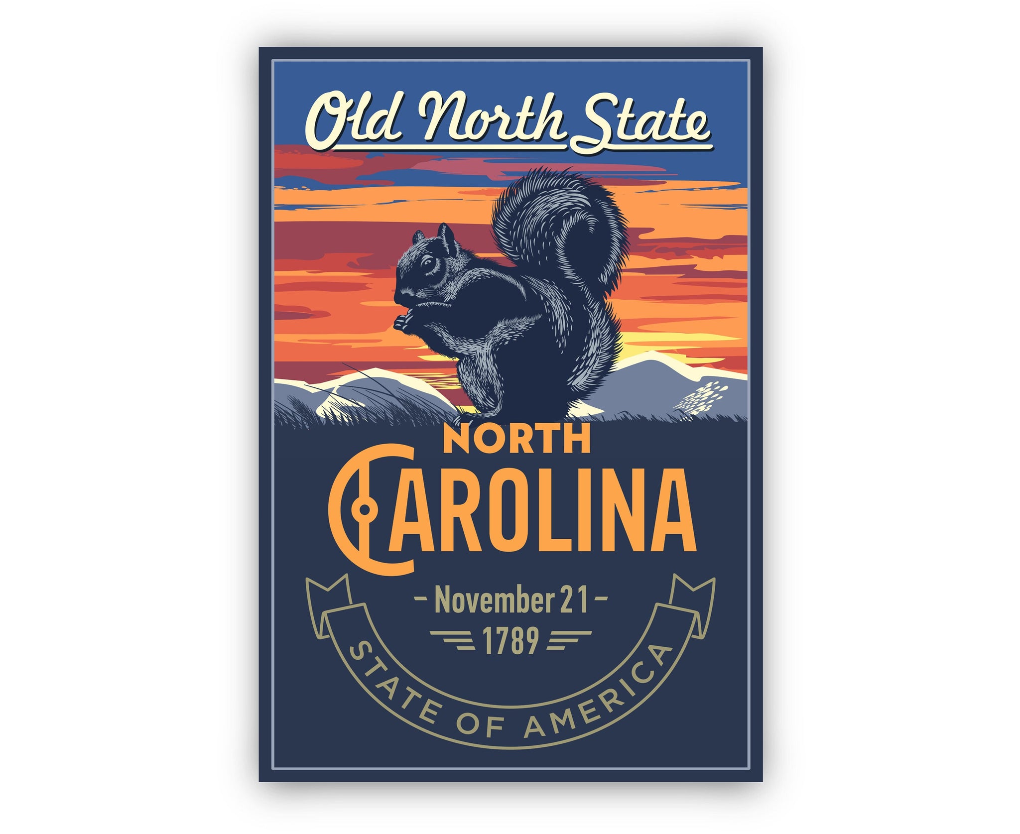 United States Poster, North Carolina State Poster Print, North Carolina State Emblem Poster, Retro Travel State Poster, Home Office Wall Art