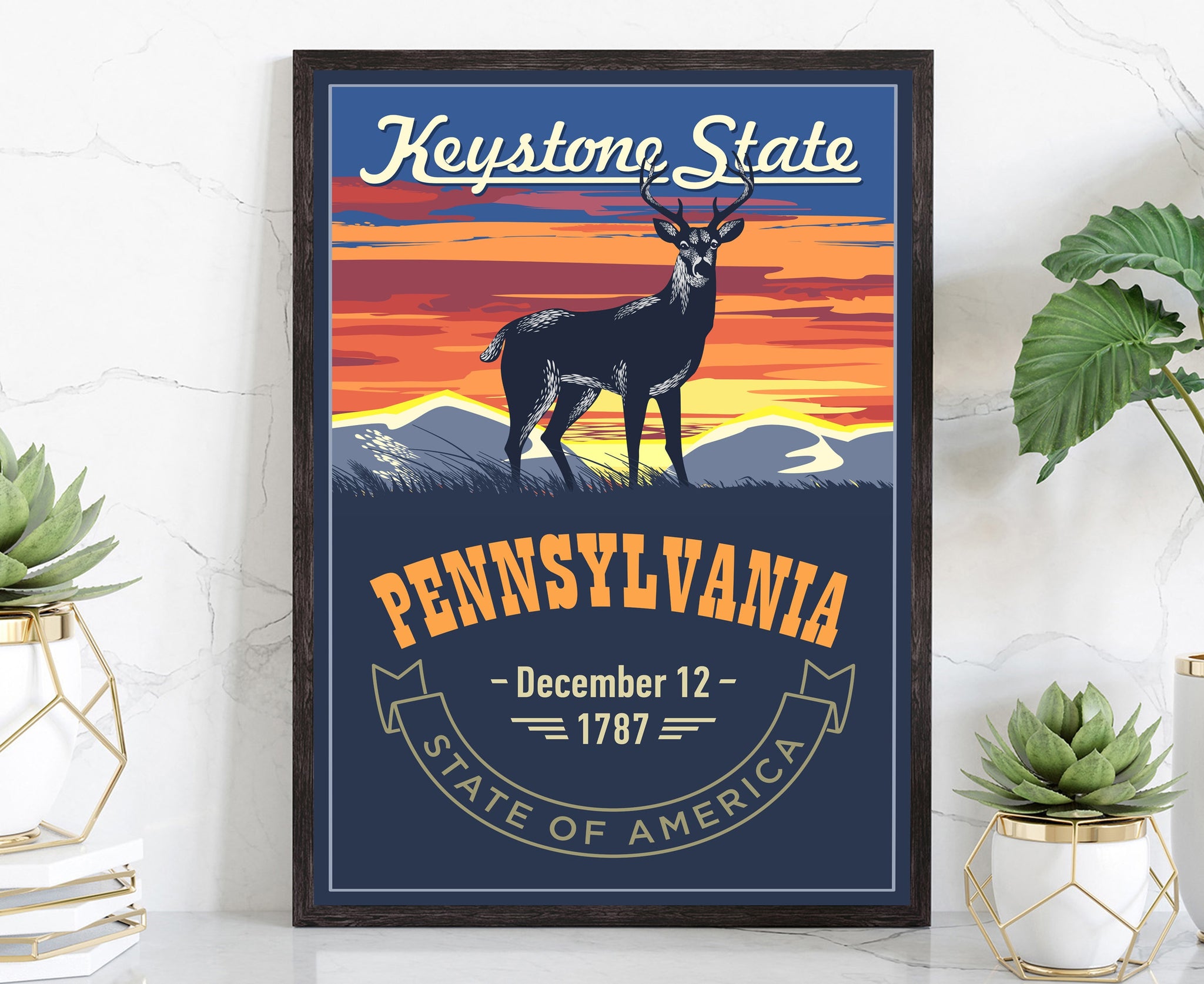 United States Poster, Pennsylvania State Poster Print, Pennsylvania State Emblem Poster, Retro Travel State Poster, Home Office Wall Art