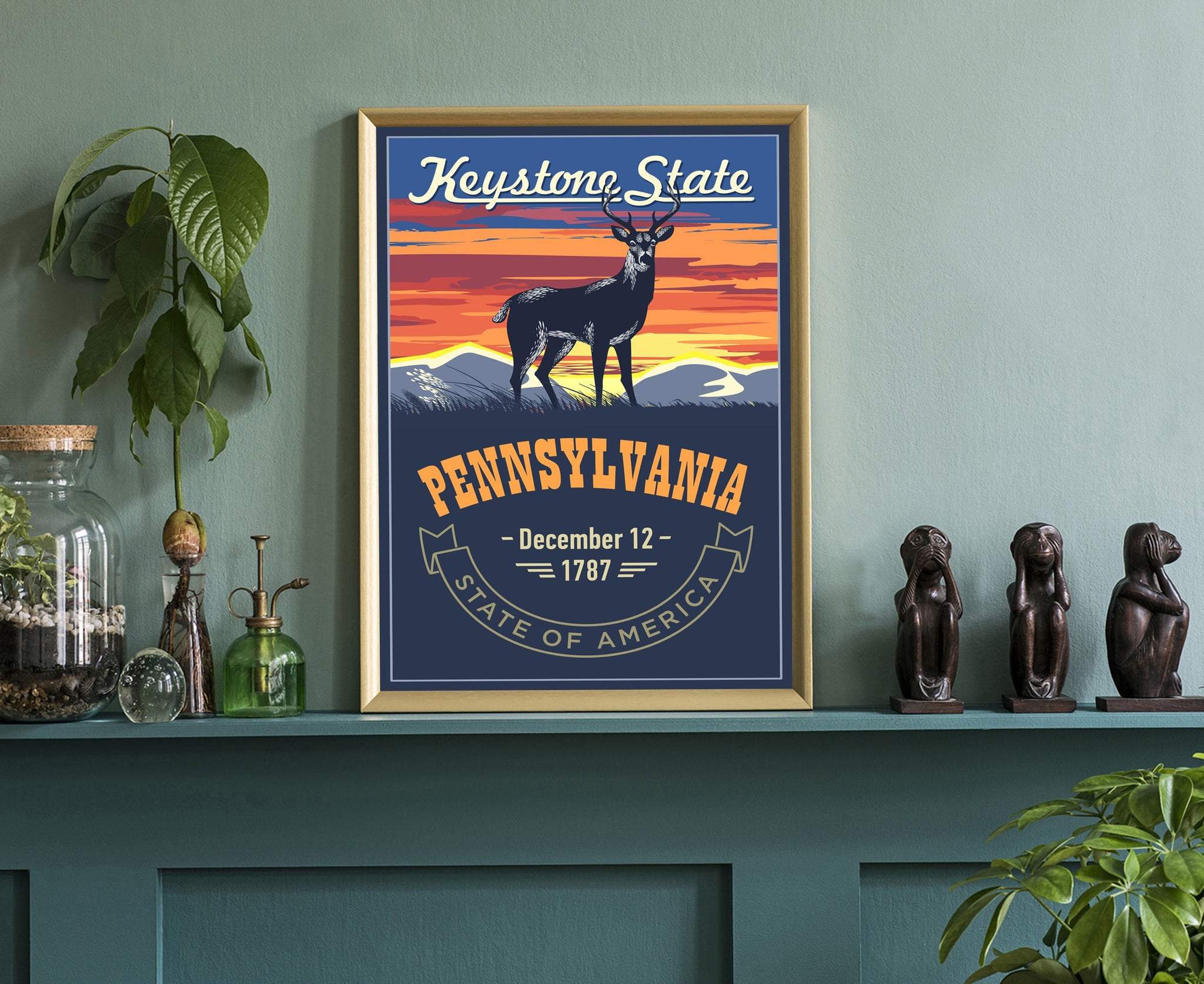 United States Poster, Pennsylvania State Poster Print, Pennsylvania State Emblem Poster, Retro Travel State Poster, Home Office Wall Art