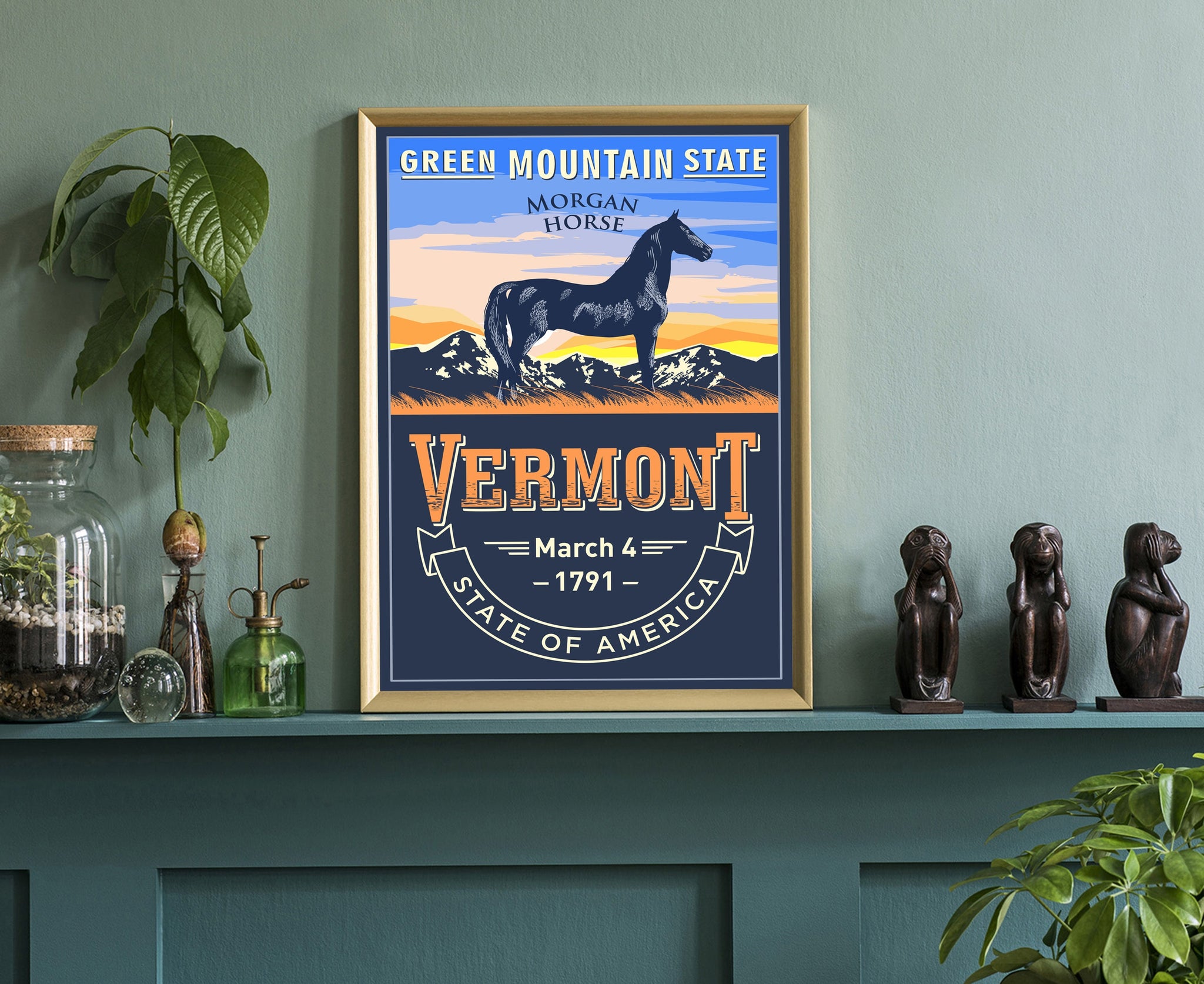 United States Poster, Vermont State Poster Print, Vermont State Emblem Poster, Retro Travel State Poster, Home Wall Art, Office Wall Art