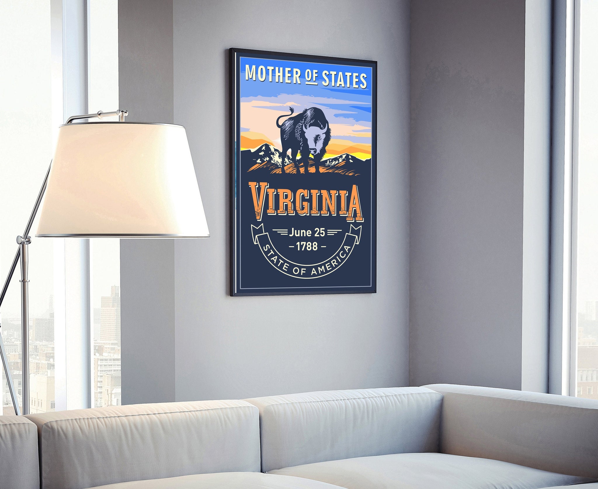 United States Poster, Virginia State Poster Print, Virginia State Emblem Poster, Retro Travel State Poster, Home Wall Art, Office Wall Art
