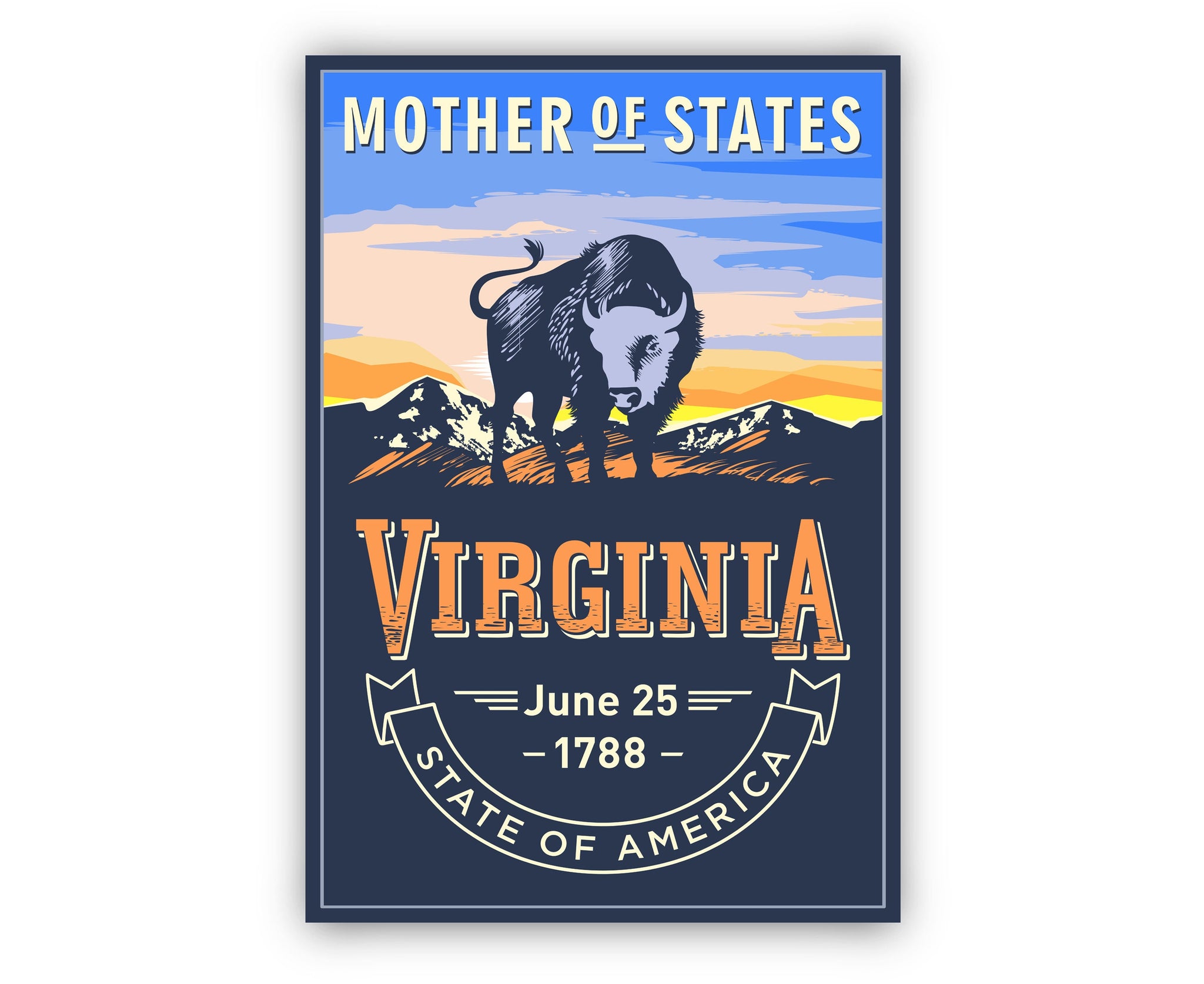 United States Poster, Virginia State Poster Print, Virginia State Emblem Poster, Retro Travel State Poster, Home Wall Art, Office Wall Art
